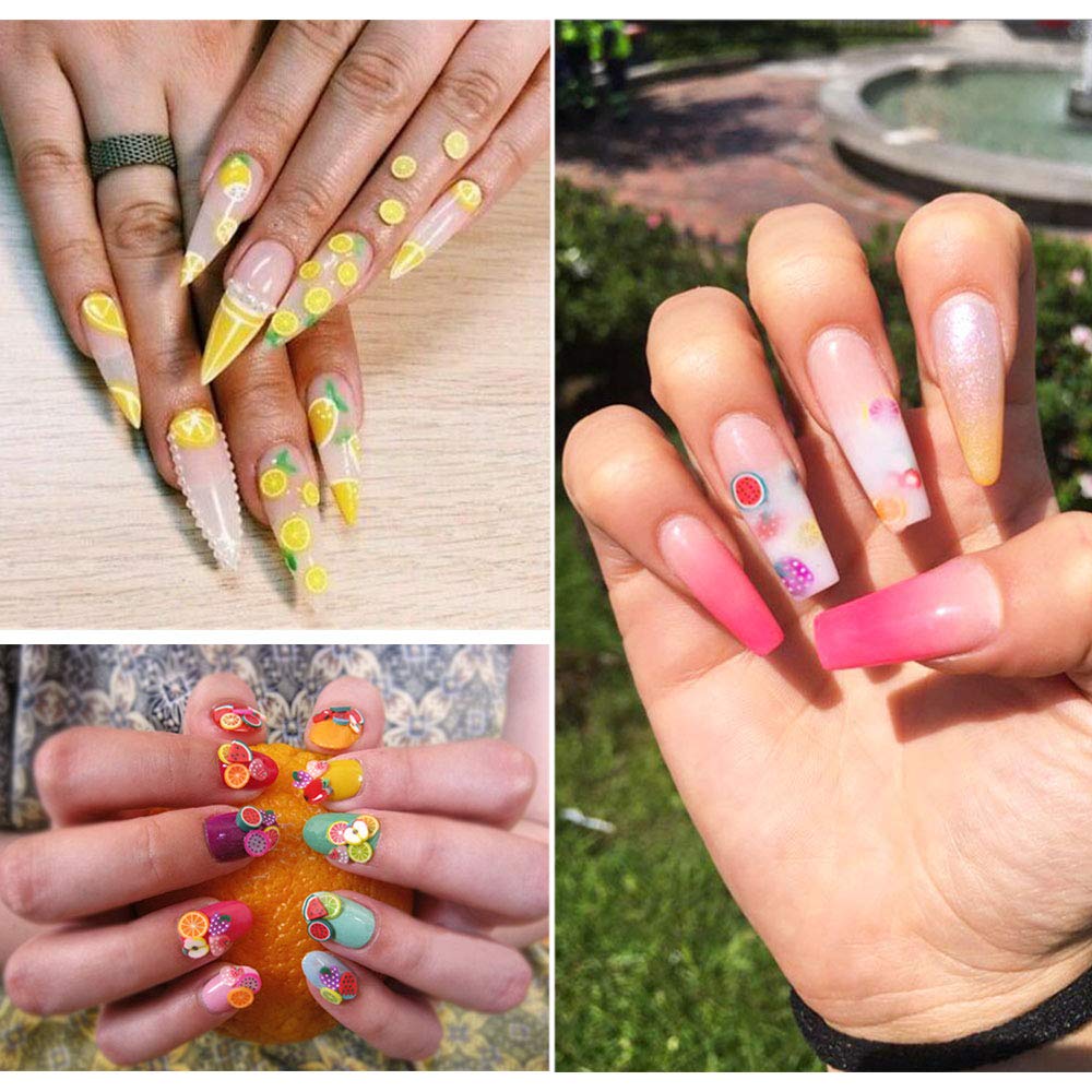 24 boîtes 3D Mignonne Ongles Fruits Tranches, Kalolary Clou de Art Canne de Bâton Tranches pour Polymere Autocollants à Ongles Conseils Décorations