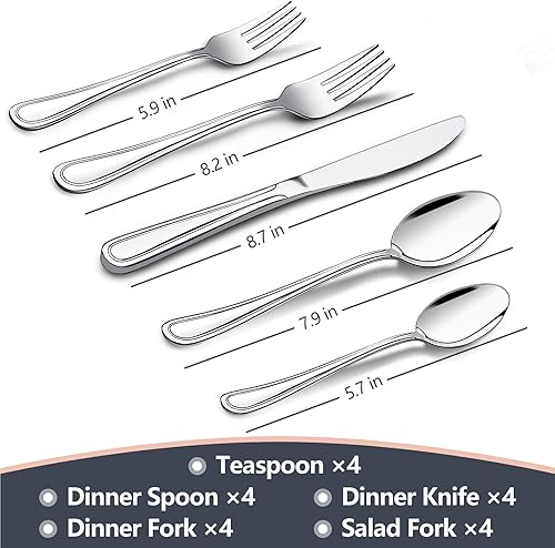 Miniatura 2 de Juego de cubiertos de 20 piezas para 4, cubiertos de acero inoxidable de alta calidad con cuchillos, tenedores y cucharas, cubiertos de cocina