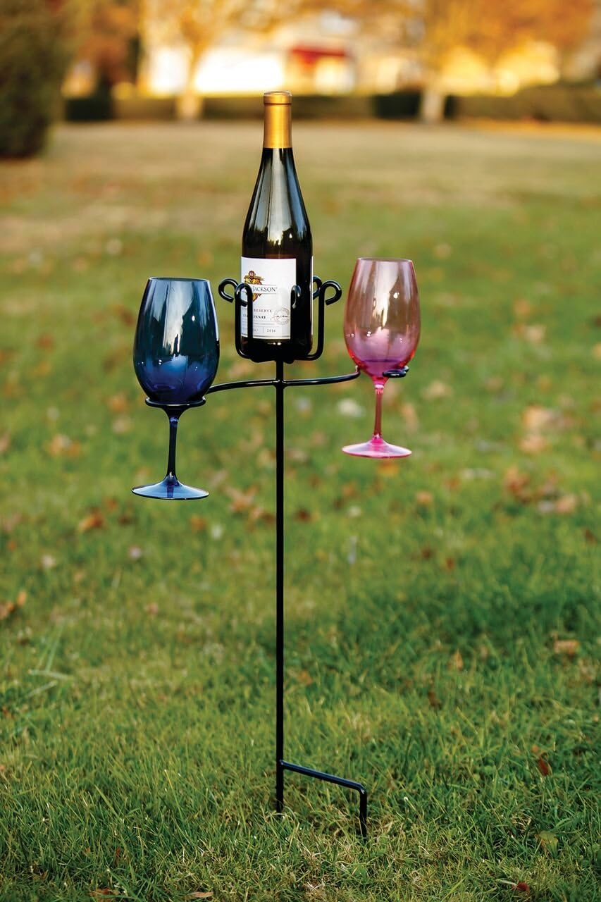 Picnic Plus Wrought Iron Wine Glass & Bottle Ground Stake