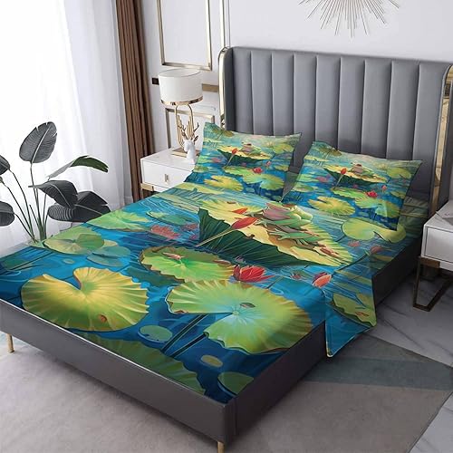 Frog Sheets California King - Juego de sábanas de anfibios de dibujos animados, microfibra suave, bolsillo profundo, sábanas y fundas de almohada disponible en Yaxa Peru