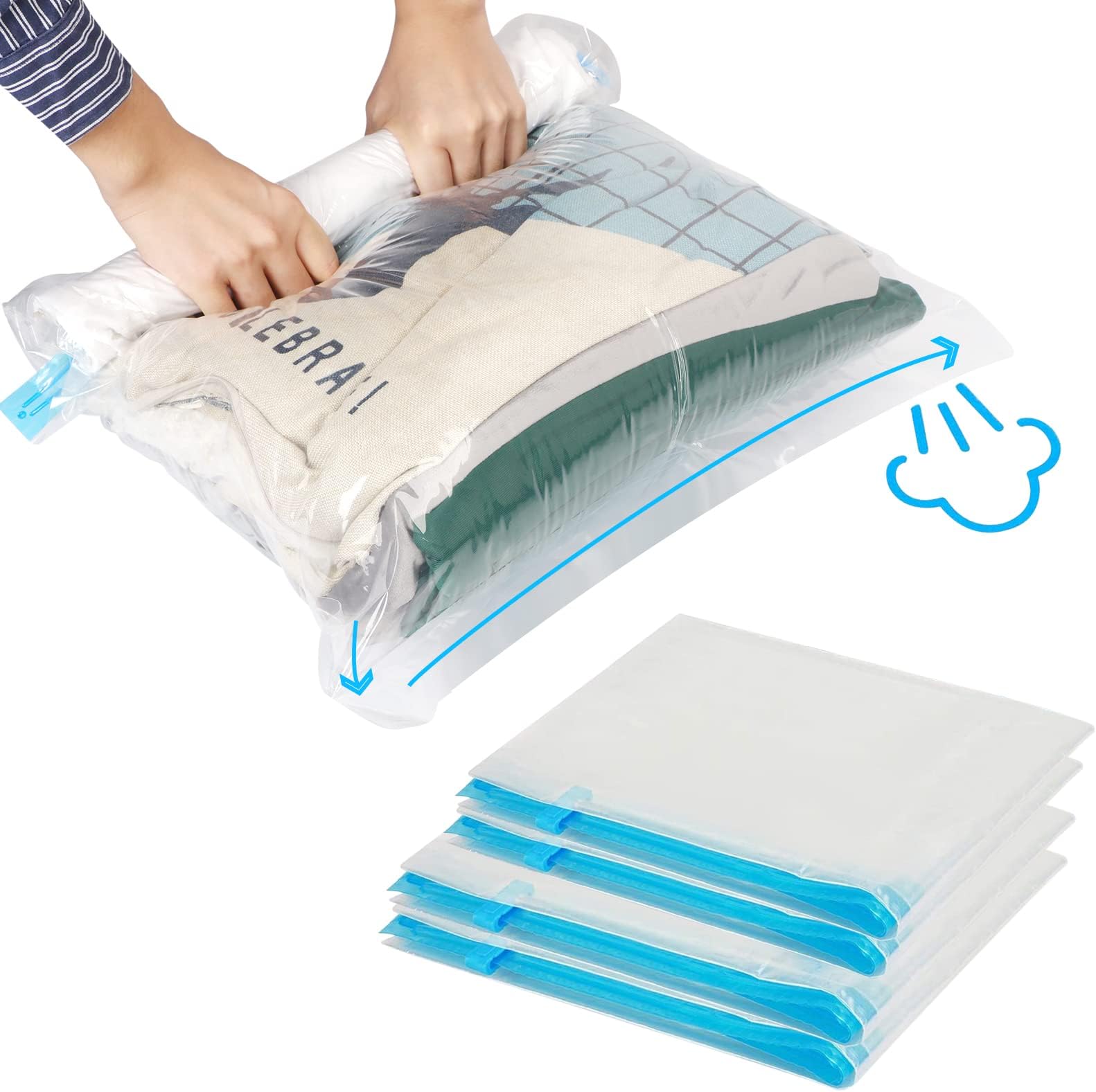 10 Vacuum Storage Bags, Hand Rolled Compression Storage Bags, Travel Luggage Space Saver Bags