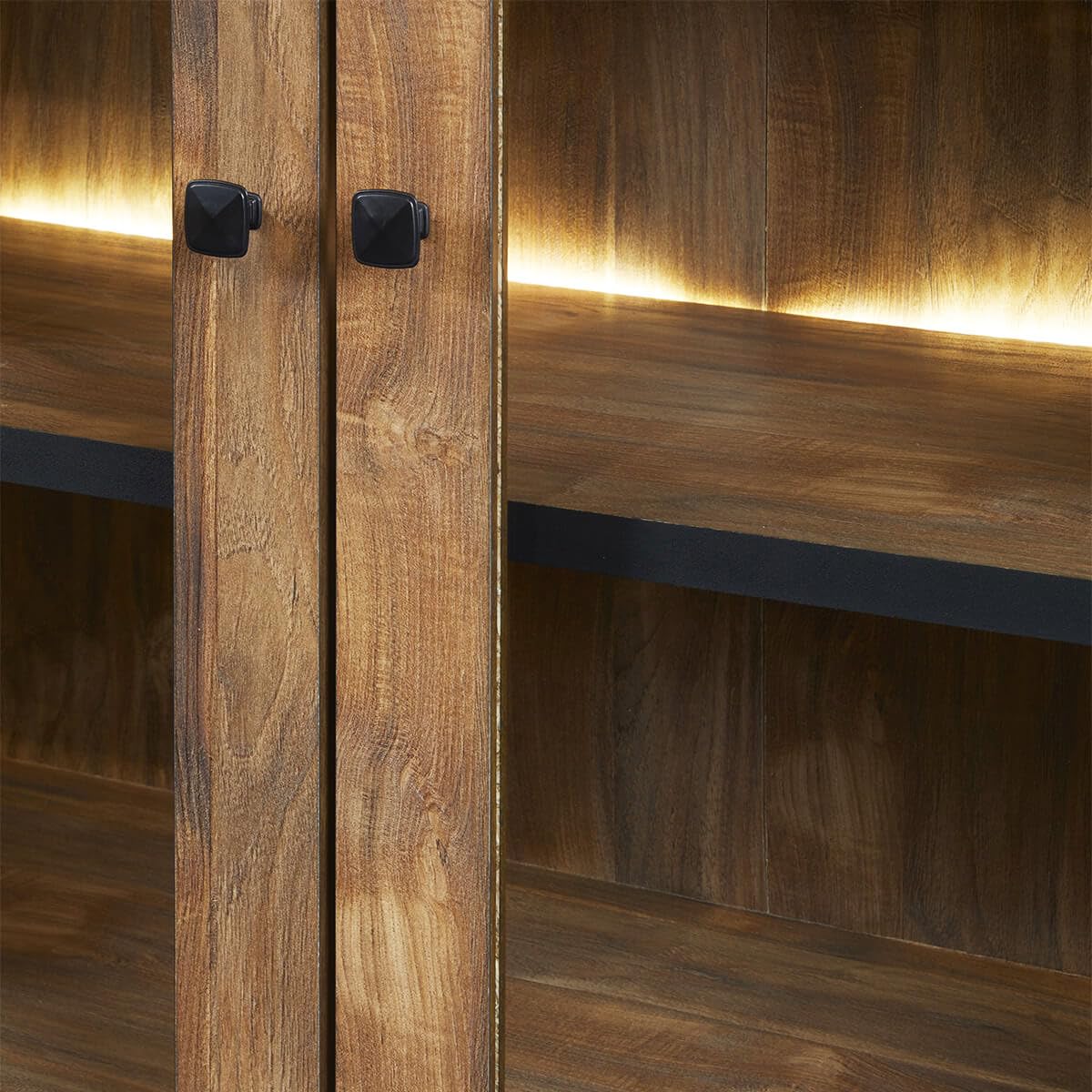 AltoBuy STALONE - Argentier 4 Portes Effet Bois Manguier Foncé et Noir