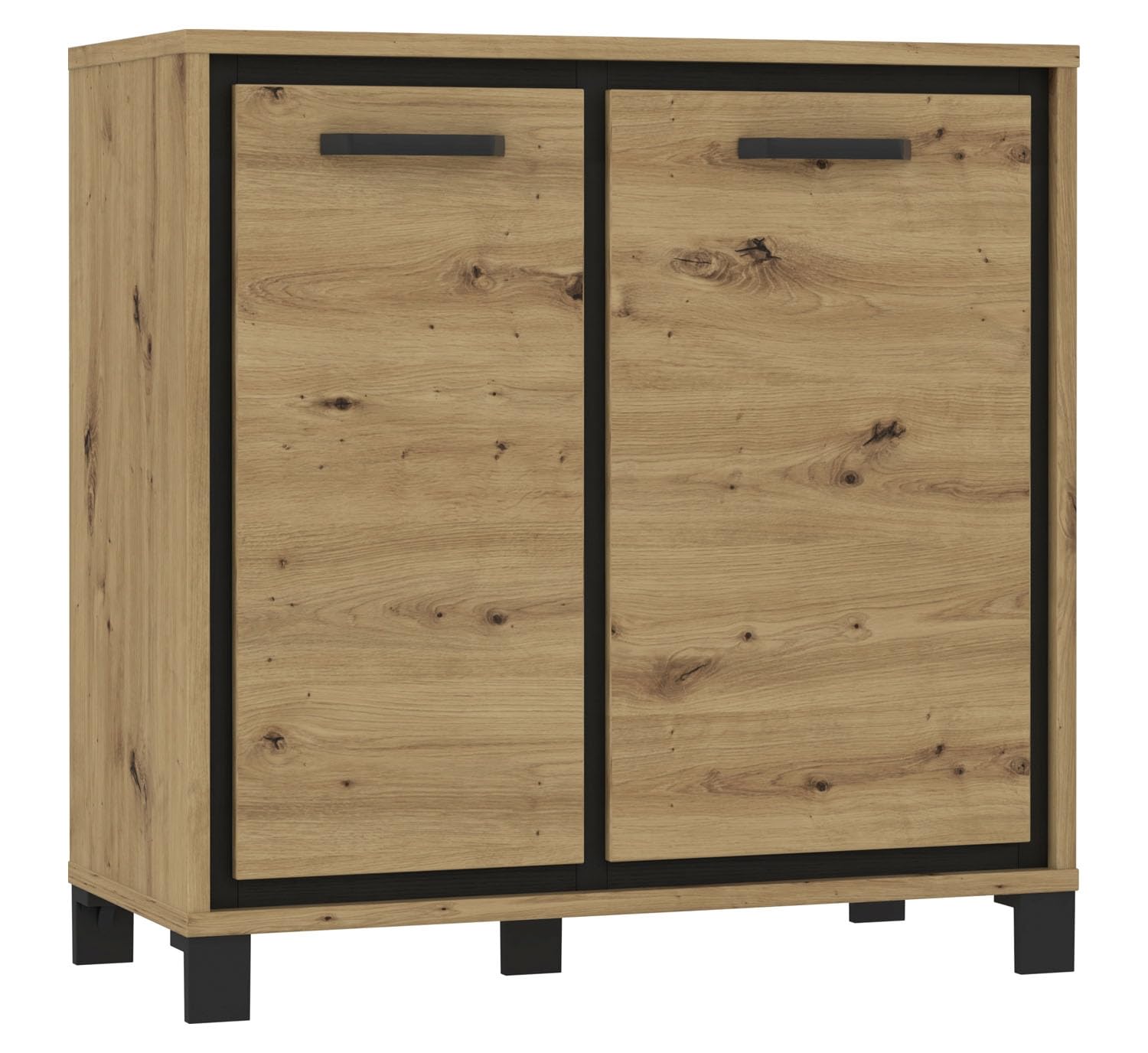 Forte TRONDHEIM Kommode 2 Türen, Holzwerkstoff, Artisan Eiche/Schwarz Eiche, B x H x T: 91,4 x 91,2 x 41,5 cm