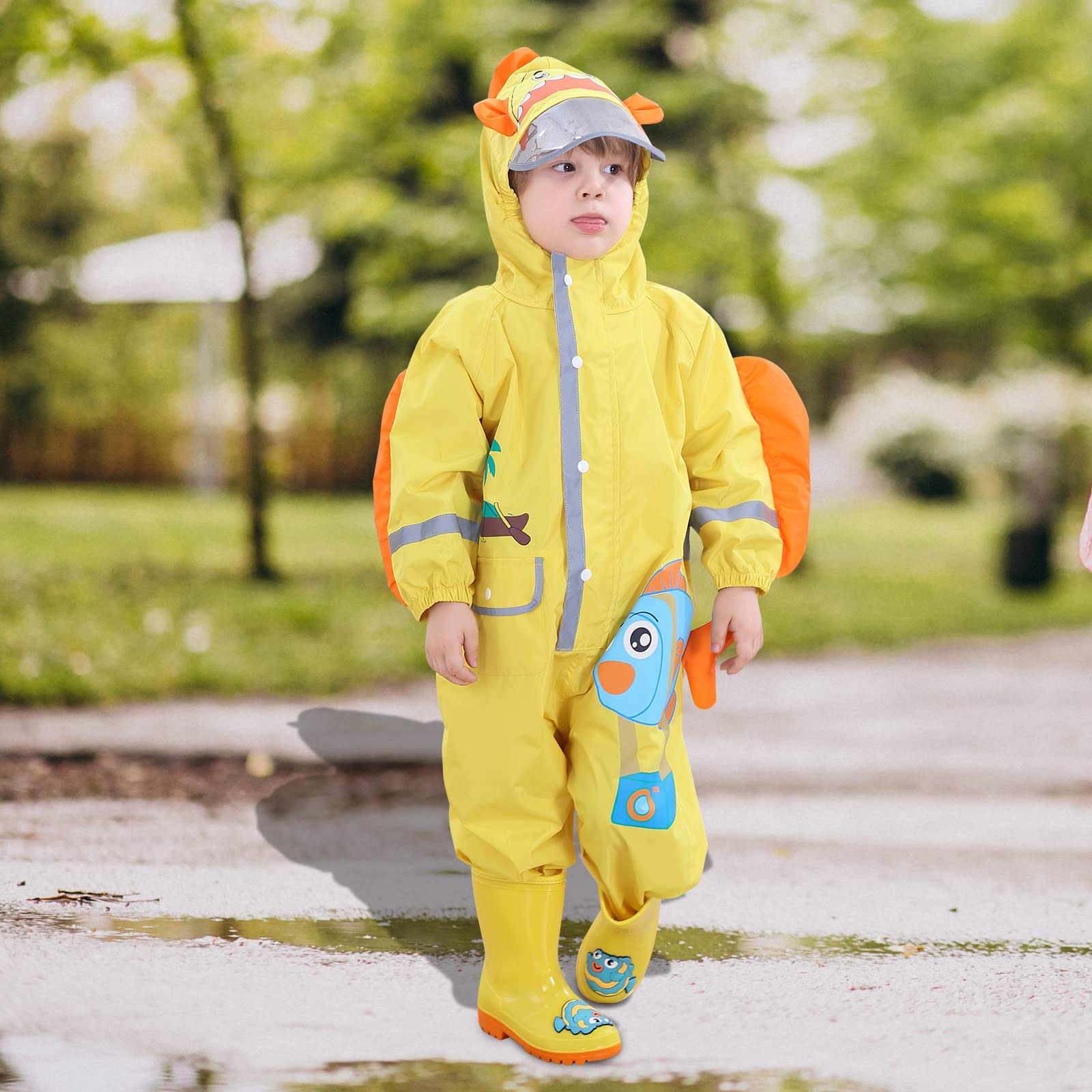 Enfants Imperméable - Garçons Filles Combinaison de Pluie Manteau de Pluie Motif de Dessin Animé Mignon Veste de Pluie Légère Onesie Vêtements de Pluie 2-8 Ans