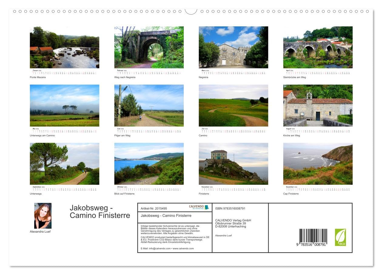 Jakobsweg - Camino Finisterre (hochwertiger Premium Wandkalender 2026 DIN A2 quer), Kunstdruck in Hochglanz: Pilgerweg von Santiago de Compostela nach Finisterre (CALVENDO Natur)