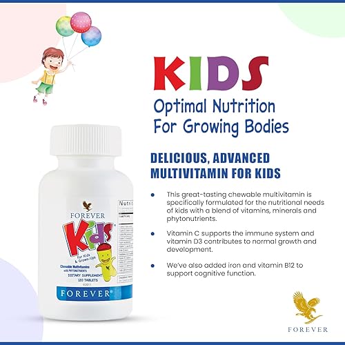 Miniatura 7 de Forever Living Multivitamínico masticable para niños, sabor a uva para un crecimiento y desarrollo saludables, sin sabores artificiales, 120