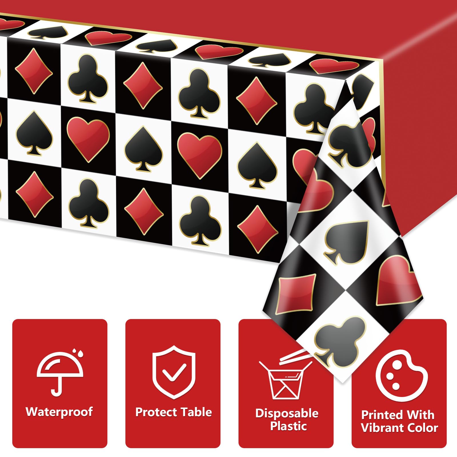 2 Tovaglie Rettangolari Tema Casinò Con Stampe Poker - 130x220 Cm - Impermeabili E Resistenti Per Feste A Tema, Picnic E Serate Di Gioco - 2