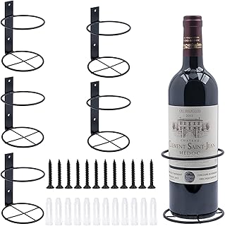 6 Pcs Metal Wall Mounted Wine Racks, Hanging Spiral Wine Wall Holder, Wine Bottle Display Holder for Wine Storage Wall Wine Theme Decor, Black (Upward Style)