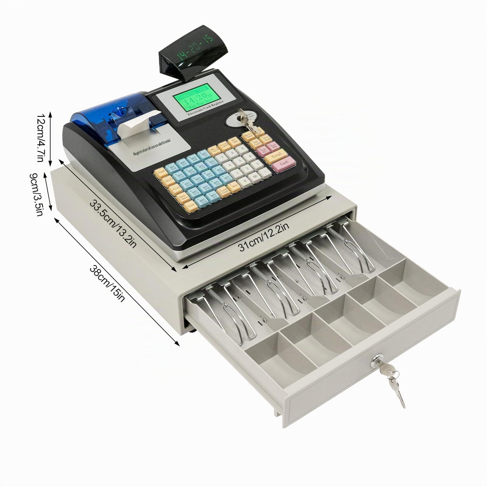 Registratore di cassa per piccoli imprenditori, sistema di cassa a LED, display a due vie, contatore di carta elettronico, 48 tasti, cassetto contanti con CD, 6 tasti di programmazione, carta da