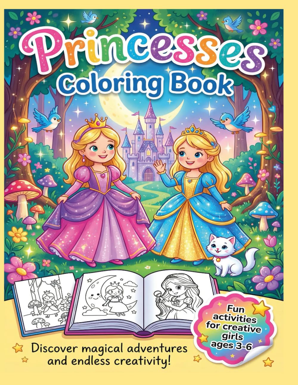 Princess Coloring Book for Girls Ages 3-6: Fun coloring activity book for toddlers and preschoolers.