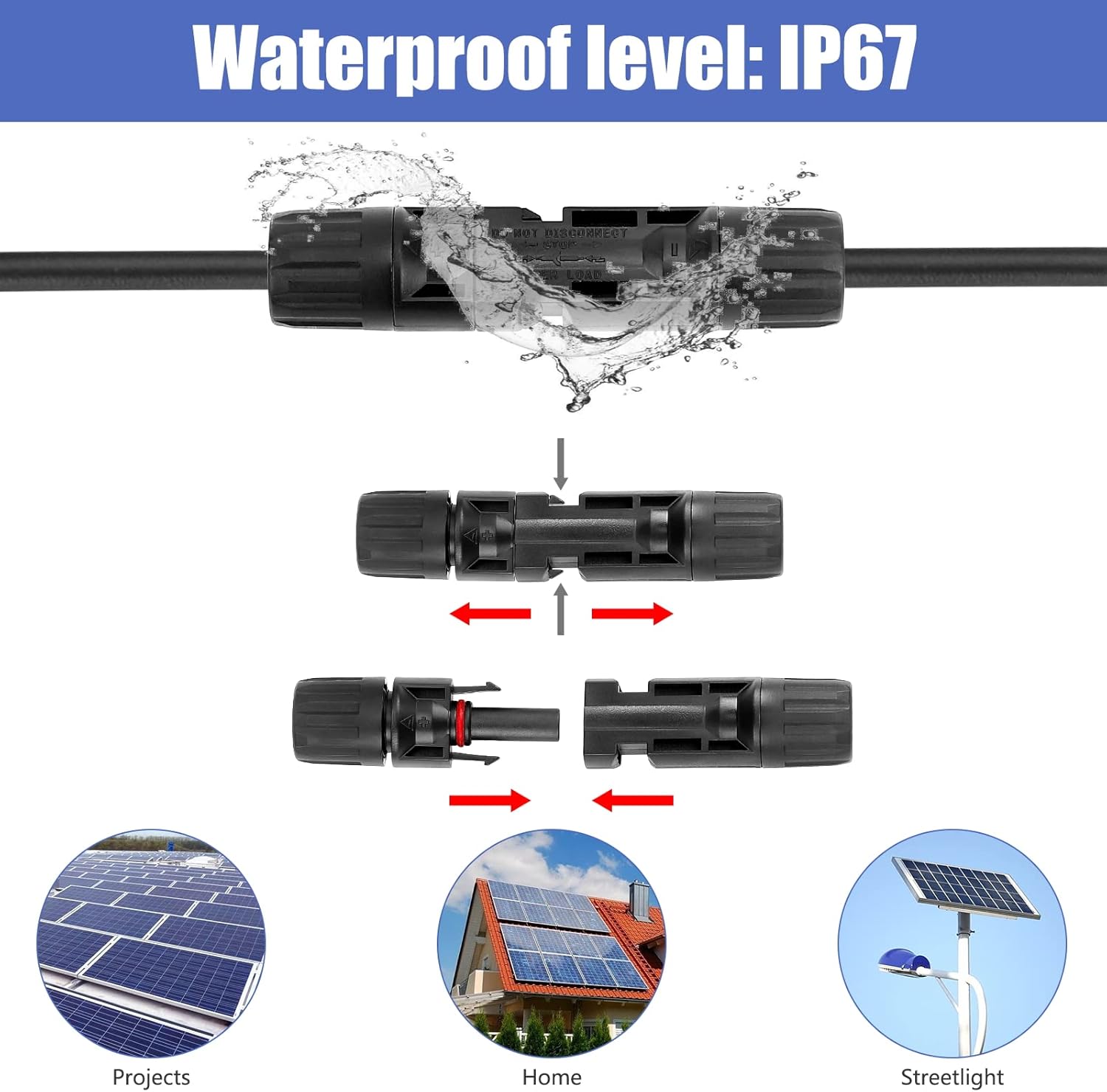 PRECIHW Solar Connector, 25 Pairs Solar Panel Connectors, Multi-Contact 4 Connectors, IP67 1000V 30A Waterproof Male/Female Solar Panel Cable Connectors for 2.5/4/6mm² with 2 Pack Wrenches : Patio, Lawn & Garden