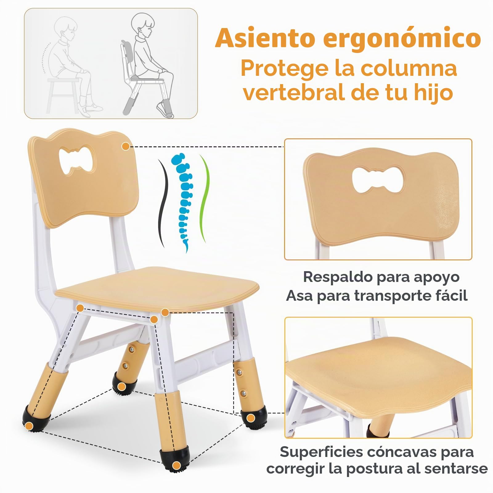 Mesa Infantil con 2 Sillas, Mesa y Sillas Infantiles con Forma de Cacahuete, Altura Ajustable, Mesa de Pintura para Niños, Juego de Mesa y Silla Infantil para Guardería y Jardín de Infancia, Amarillo
