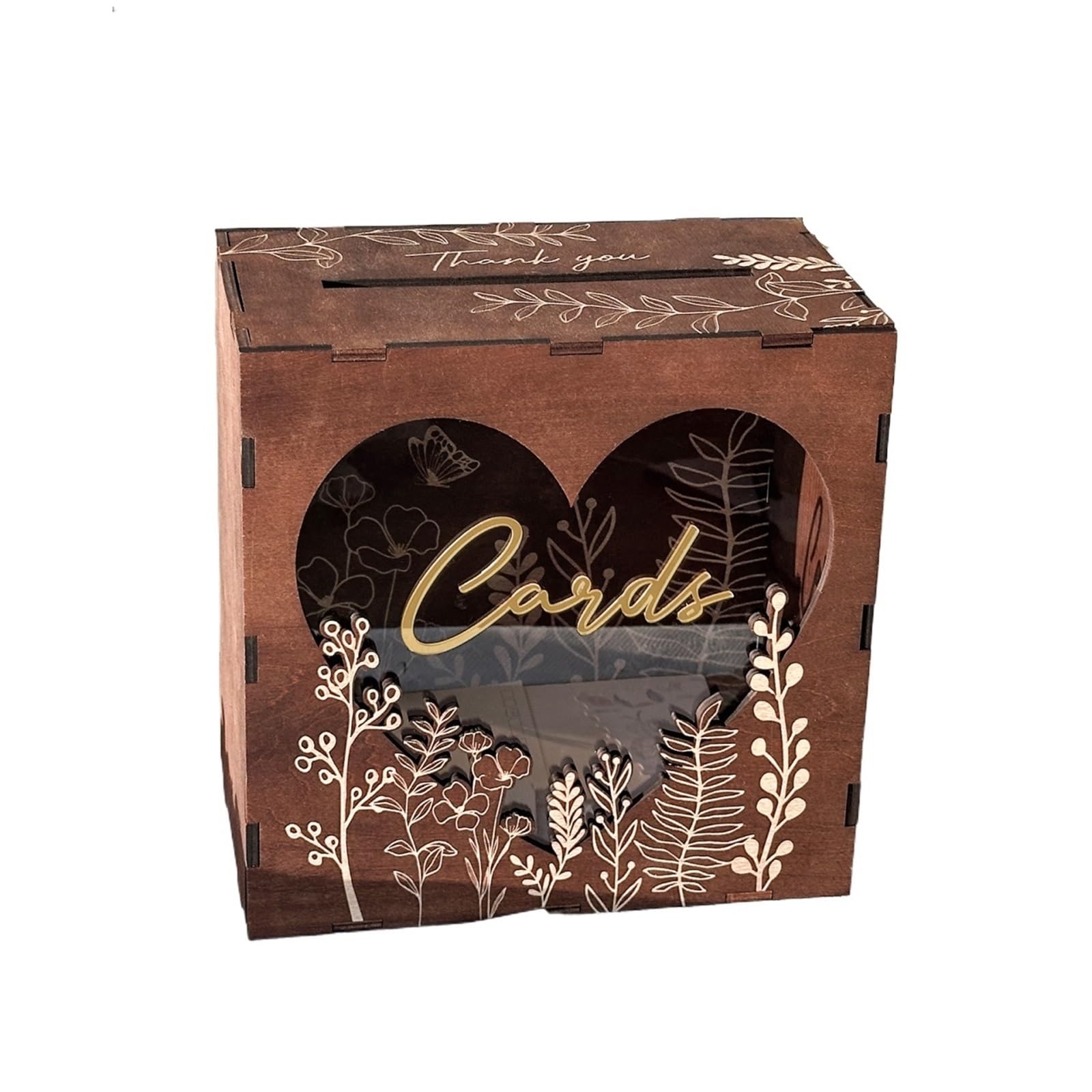 YXINAER Wedding Card Box Heart Shaped Window Wooden Wedding Card Box, Rustic For Decoration Graduation Party Birthday