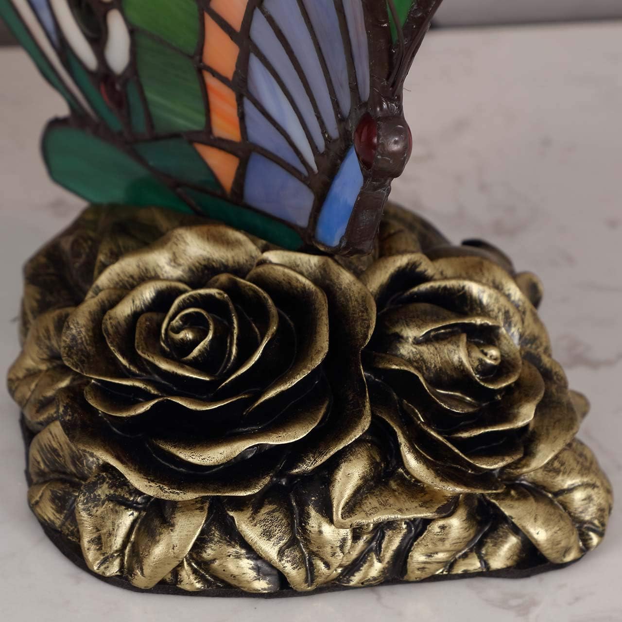 Bieye L10652 Butterfly Tiffany Style Stained Glass Accent Table Lamp, Night Light, 10-inches Tall