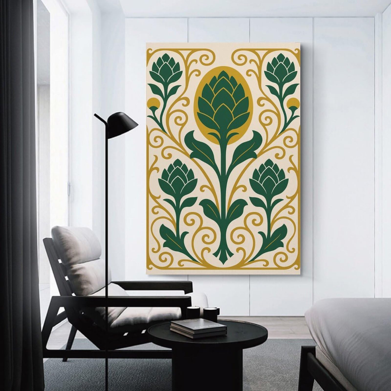 Junmoney Art Nouveau Floral Design Canvas Wall Picture, 24x36inch(60x90cm), for Sofa Walls, Lounge Or Home Corners, Modern Wall Decor for Cosy Interiors