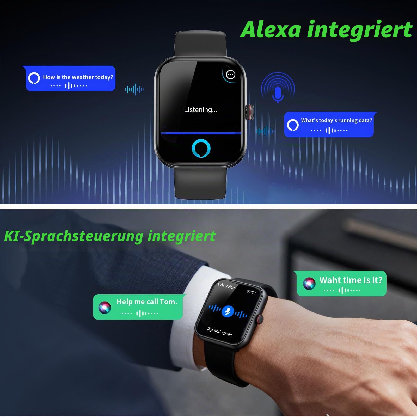 uaue Smartwatch Herren Damen, 1,91" Smart Watch mit Alexa & Telefonfunktion