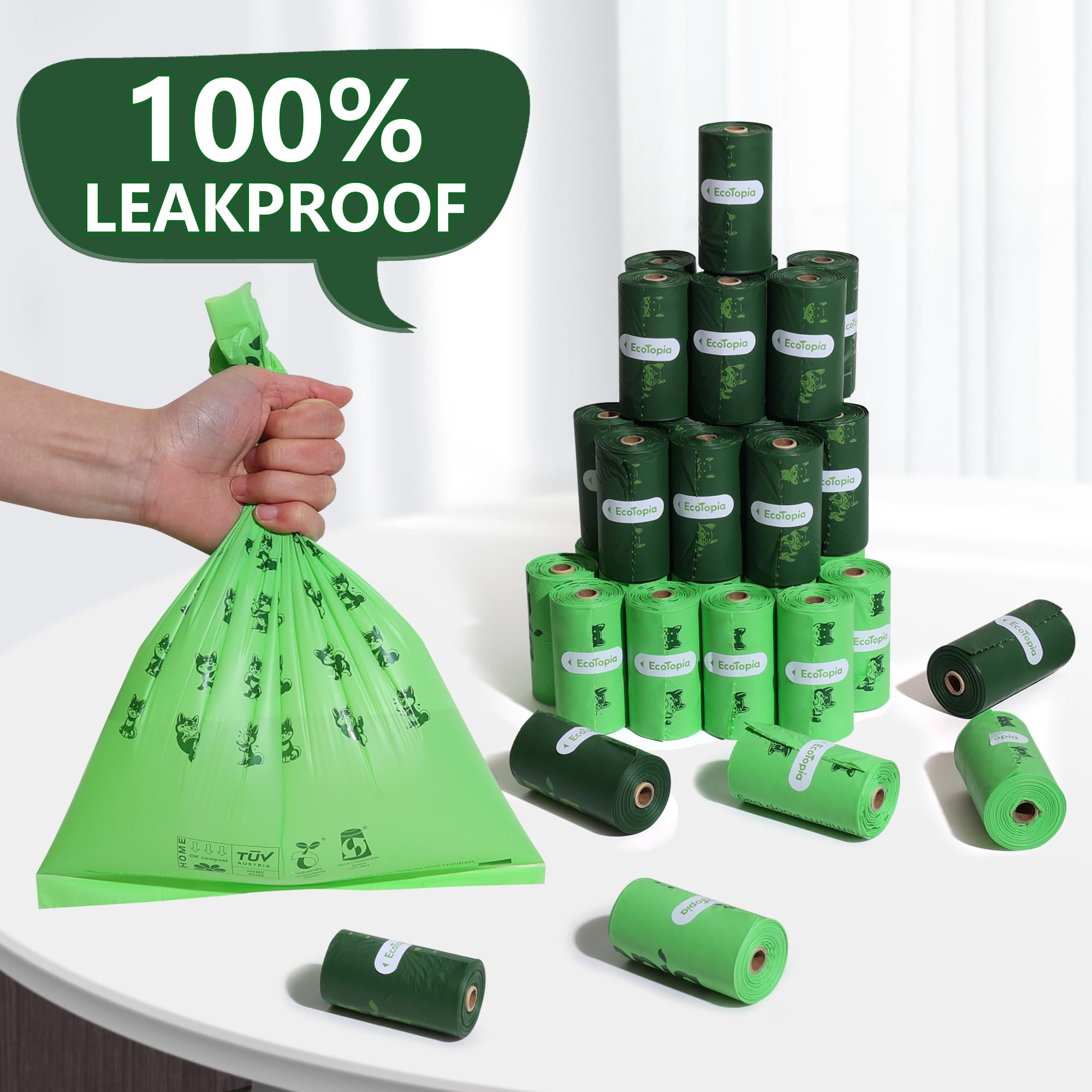 Bolsas para excrementos de perro 100 % certificadas para el hogar, compostables y biodegradables (no necesita desgarros), bolsas de basura para perros compatibles con ASTM D6400 y EN 13432, extra