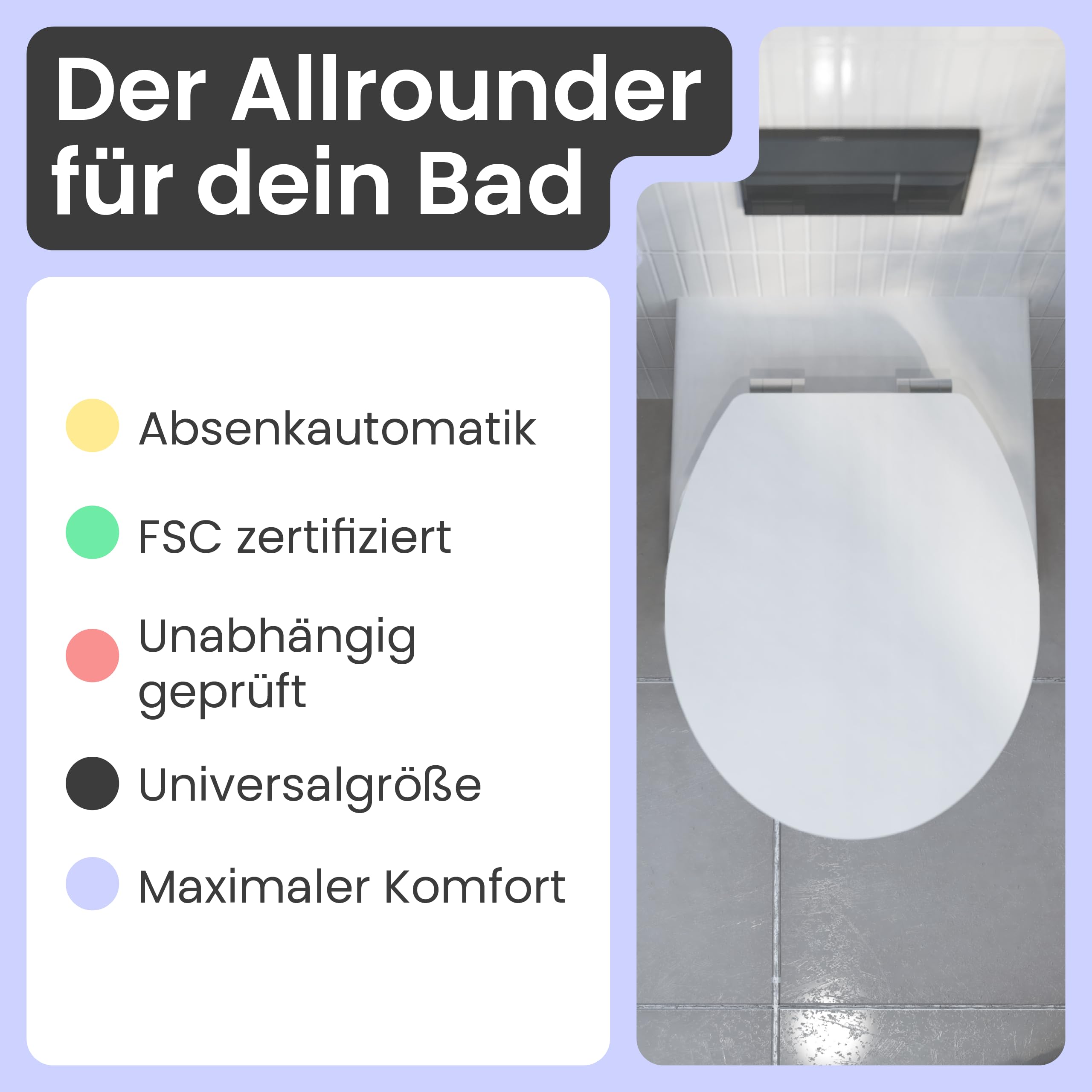 instmaier Gaia | Toilettendeckel | Oval | Weiß | FSC zertifiziert | WC-Sitz mit Absenkautomatik | Toilettensitz aus nachhaltigem Holz | Klodeckel | Klobrille | Toilettenbrille