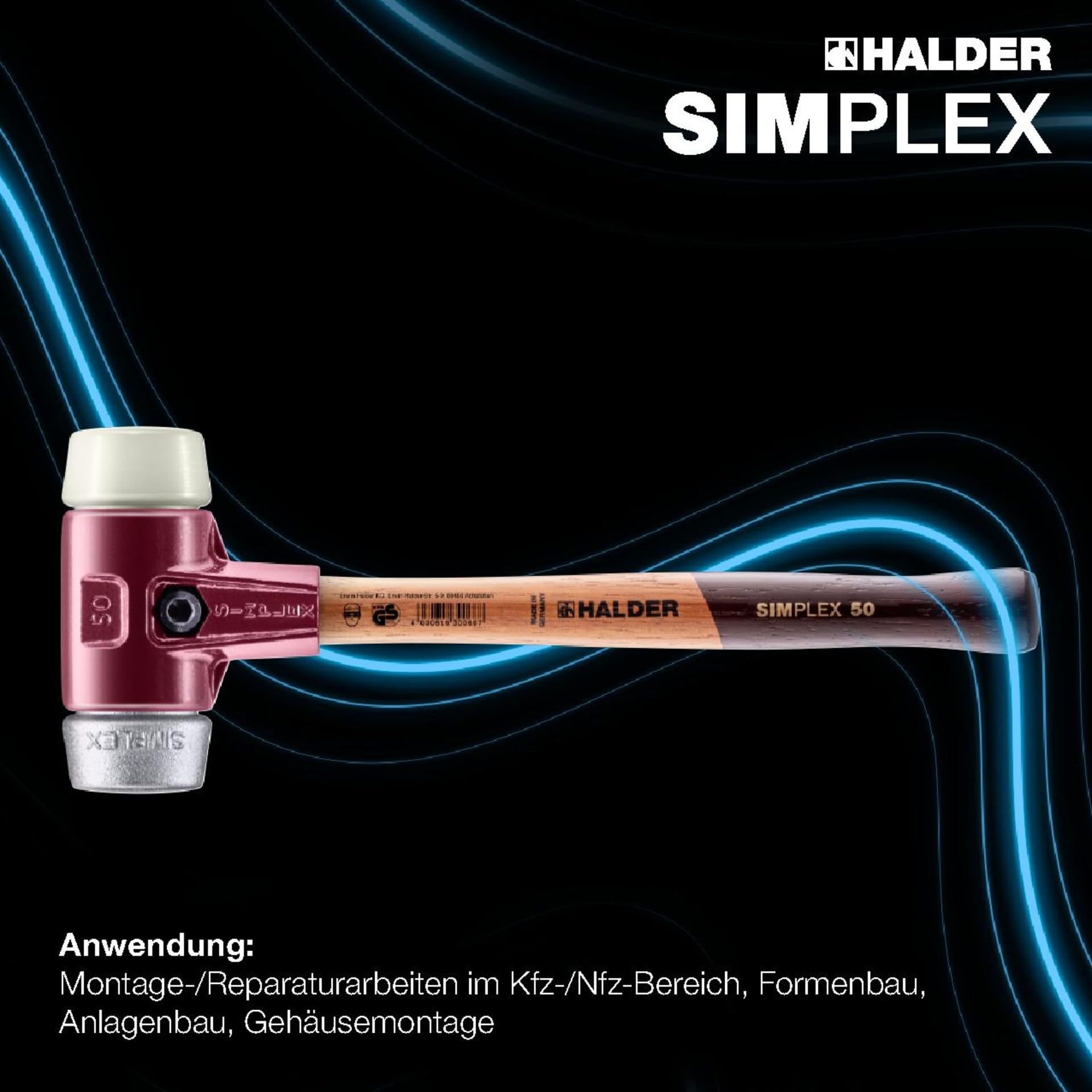 SIMPLEX-Schonhammer, Nylon/Weichmetall; mit Tempergussgehäuse und hochwertigem Holzstiel | D=30 mm | 3089.030