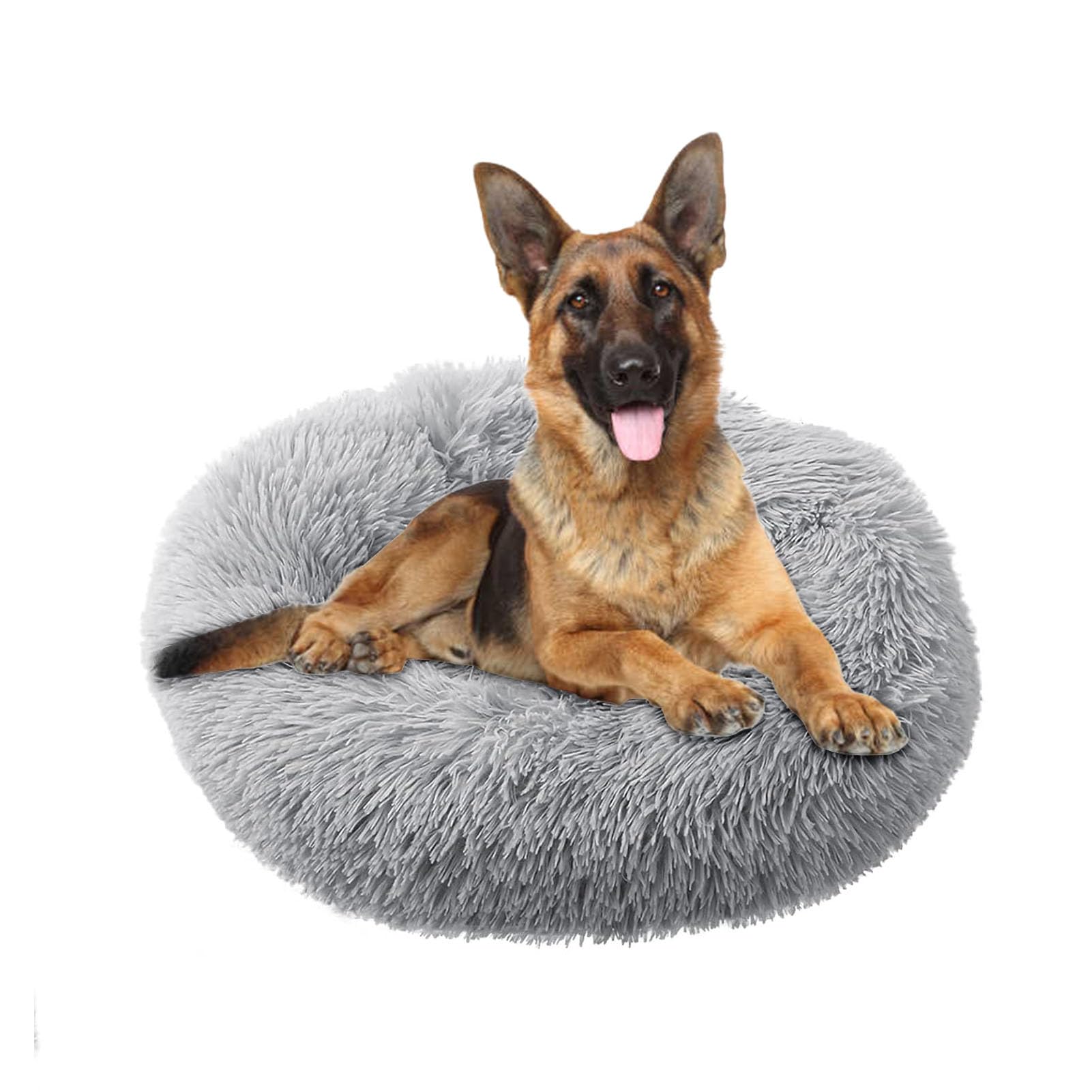 jiuzcare Cat Bed, Cuddly Doughnut Dog Bed, Round Fluffy Dog Beds, Cloud for Small and Medium Dogs, Light Grey, Diameter 60 cm