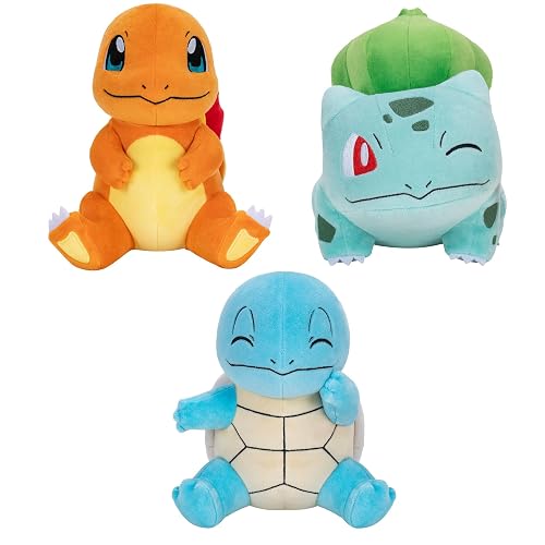 Pokemon Kanto Region First Partner Plush 3-Pack - 8-Inch Pokemon Plush of Charmander, Squirtle, and Bulbasaur