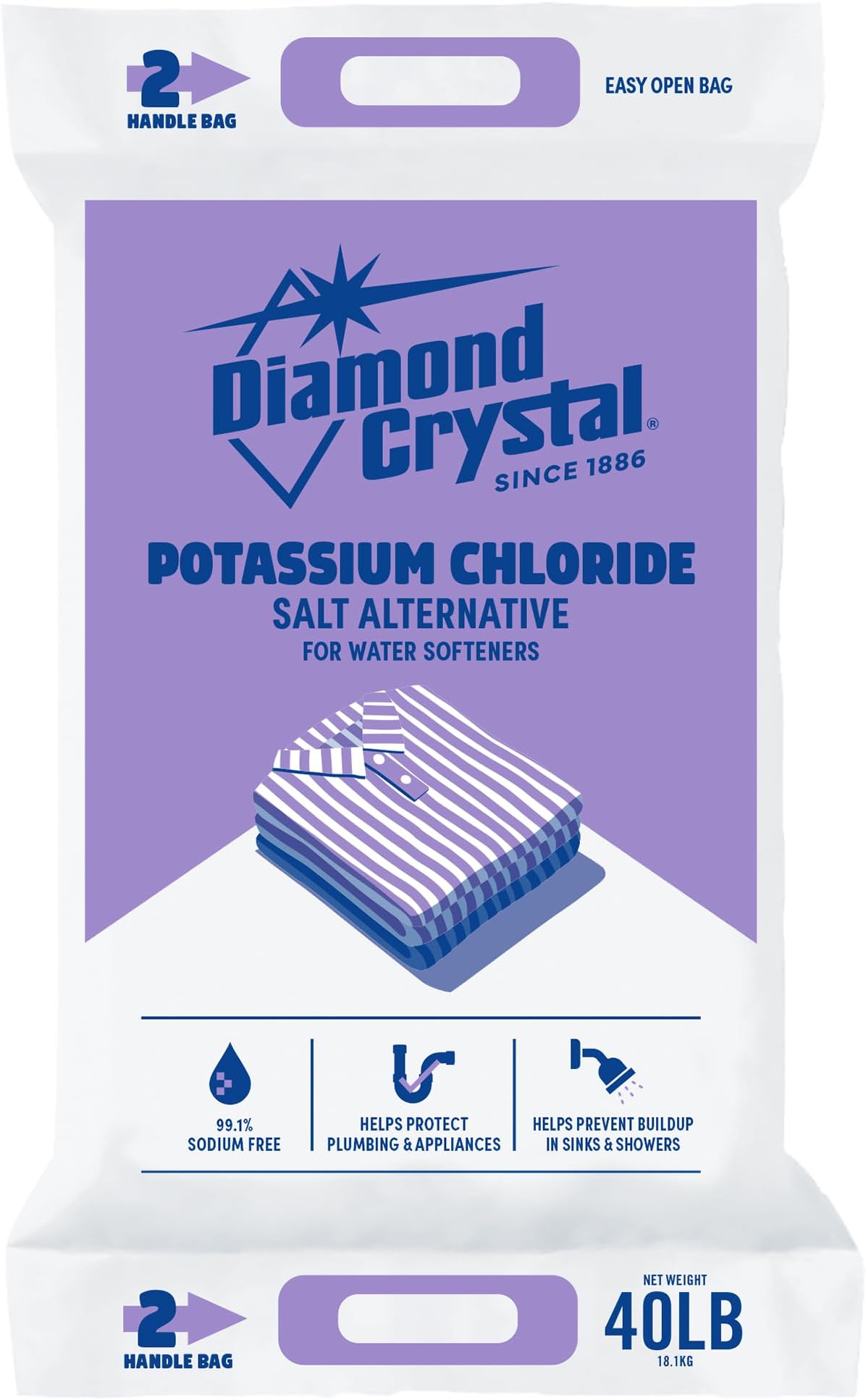 Diamond Crystal Water Softener Bag 40 Lb. | 99.1% Sodium-Free, Softens Water, Protects Pipes and Appliances and Reduces Mineral Buildup