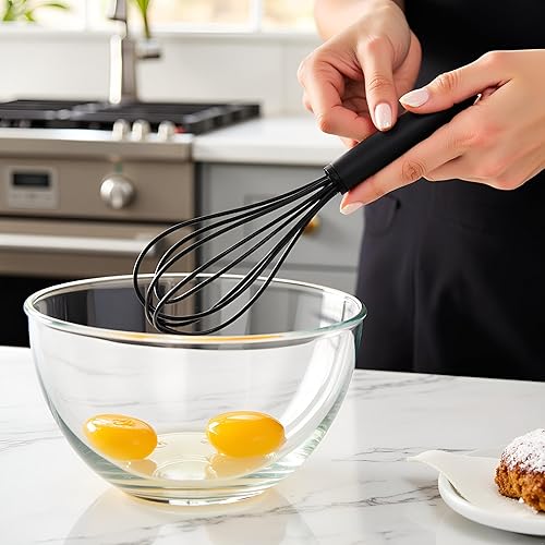 Miniatura 2 de 1 mini batidor de silicona negro, batidor antiadherente de 6.7 pulgadas, batidor de leche y huevo, batidora de huevo de mano, batidor de cocina para