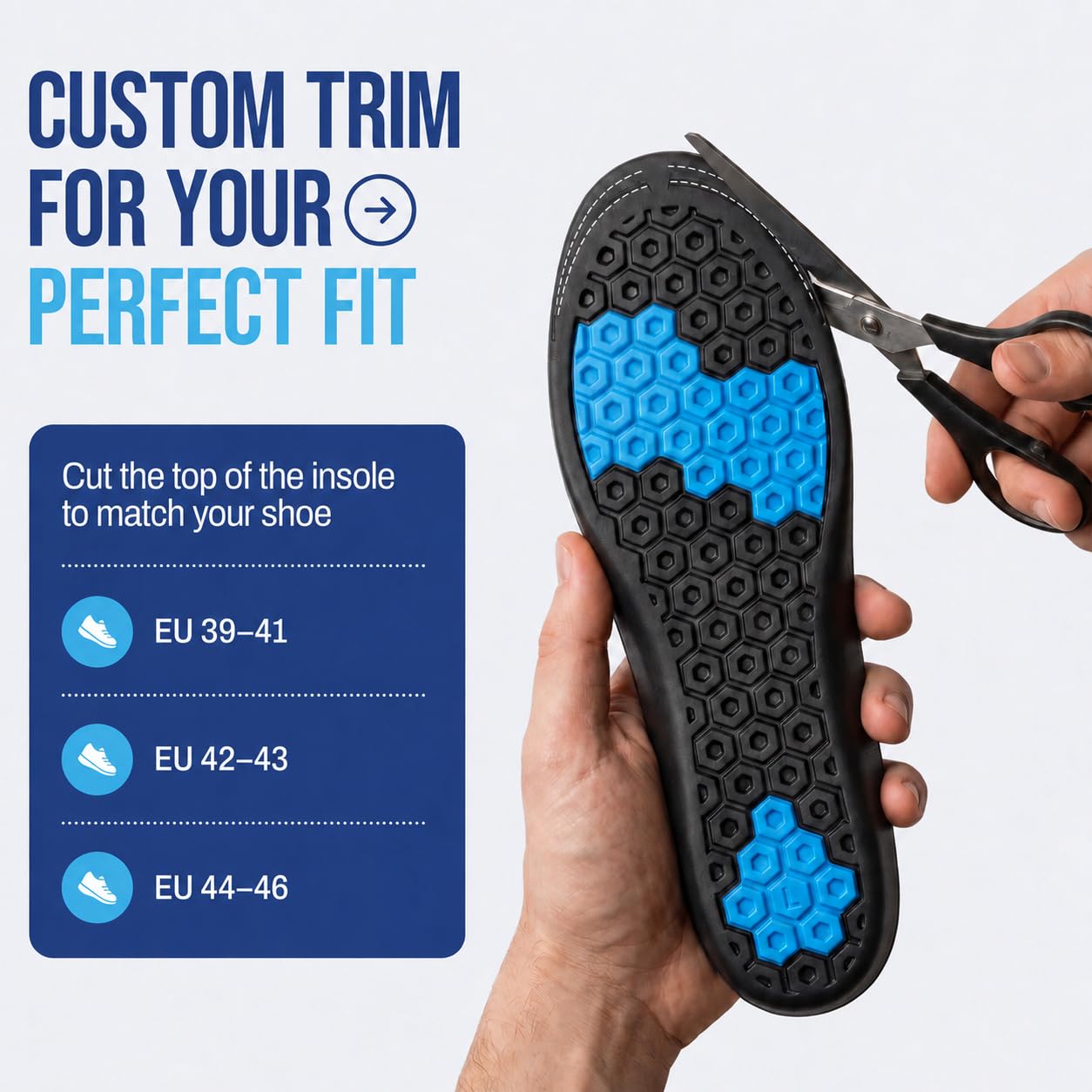 Solette rialzate da uomo (+5 cm) – Tallini regolabili, comodi e ritagliabili per un aumento di altezza istantaneo. Rialzi per scarpe con inserti adatti (42-43)