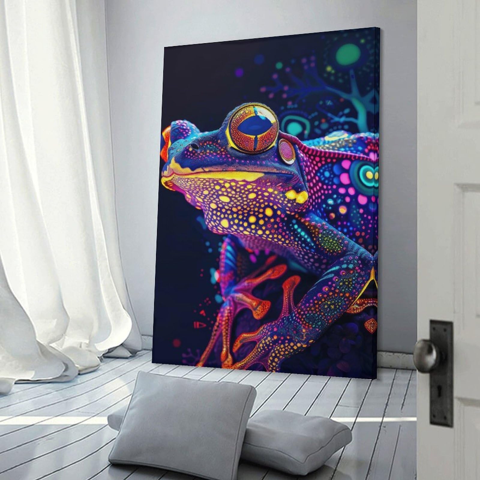 Junmoney Psychedelic Neon Frog Canvas Art Print 20x30inch(50x75cm), for New Homes, Bedrooms Or Workspaces, Gift Idea for Housewarming And Birthdays