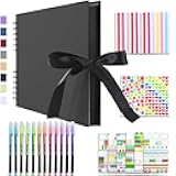 Scrapbook Album 80 Pages, DIY Photo Album with Accessories, Black Kraft Paper Memory Book for Wedding, Birthday, Travel, Christmas, Mother’s Day, 11x8 Inches