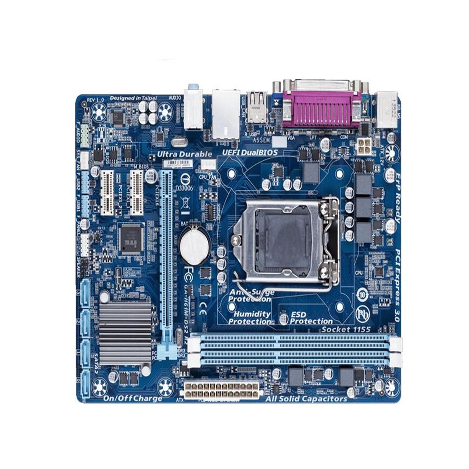 Motherboard Fit for GIGABYTE GA-H61M-DS2 Desktop Motherboard H61 Socket LGA 1155 I3 I5 I7 DDR3 16G UATX UEFI BIOS Original H61M-DS2