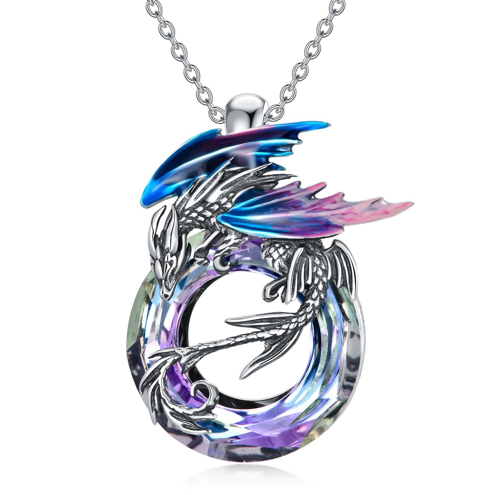 PLATYCODragon Necklace 925 Sterling Silver Wyvern Necklace with Crystal Jewellery Gift for Women and Girls