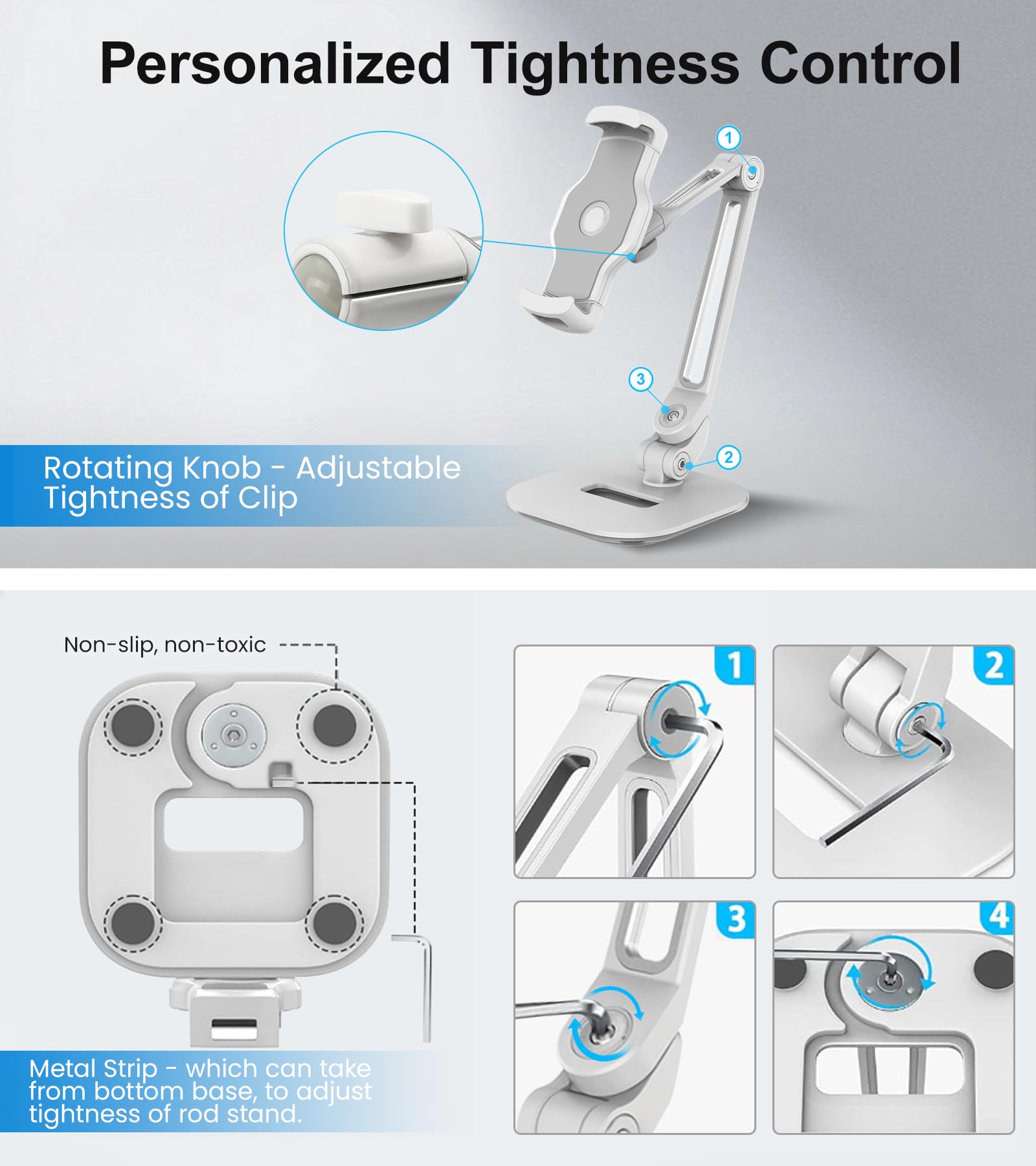 Soporte de aleación de aluminio ajustable para tableta, soporte giratorio de 360° compatible con teléfono/tableta de 4.7 a 12.9 pulgadas, iPad, iPhone, Samsung, Kindle, Switch, soporte de