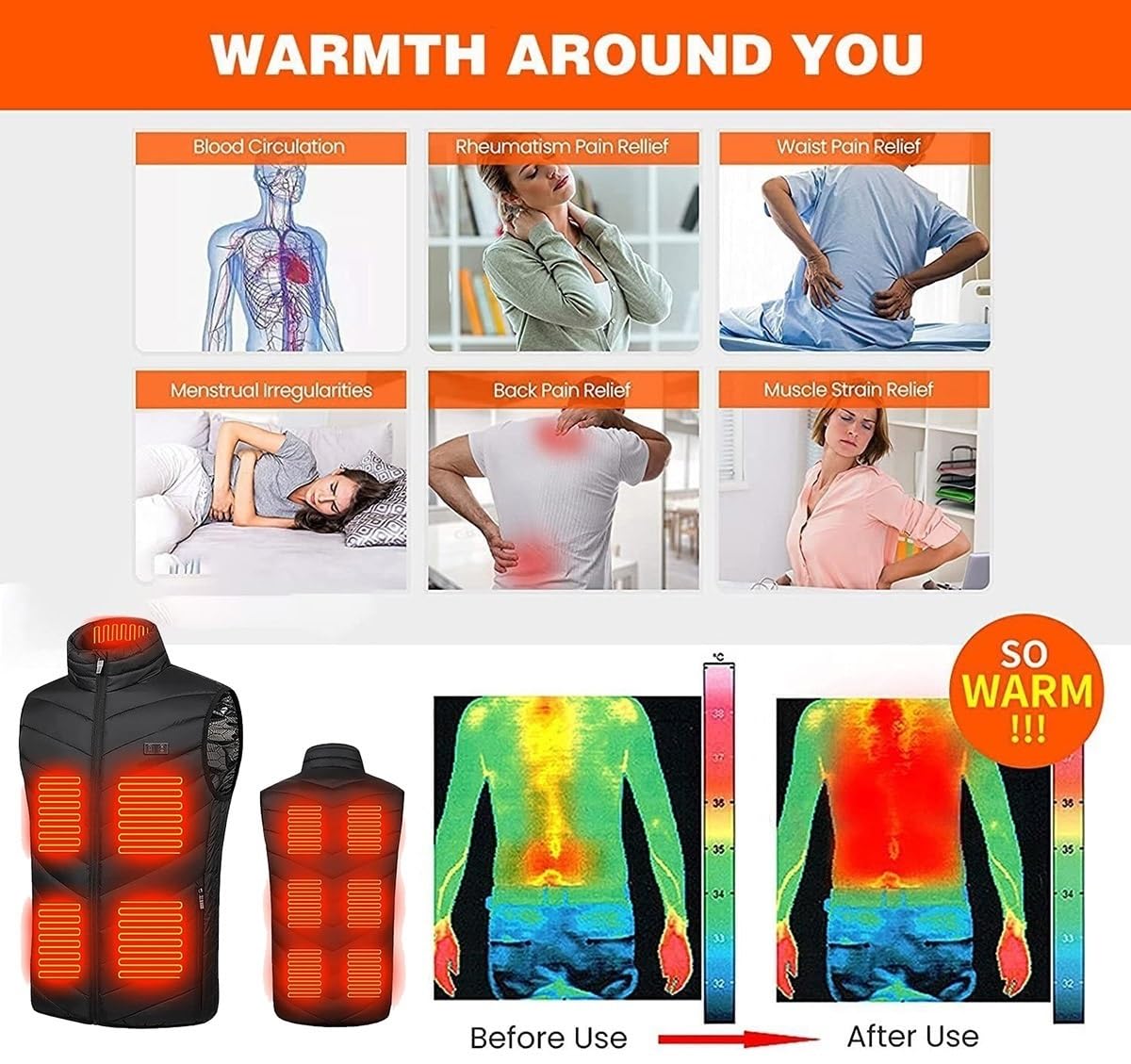 Chaleco Calefactable for hombres y mujeres, chaqueta eléctrica lavable por USB, abrigo de invierno lmpermeable con 11 zonas de calentamiento for camping, caza, pesca y esquí