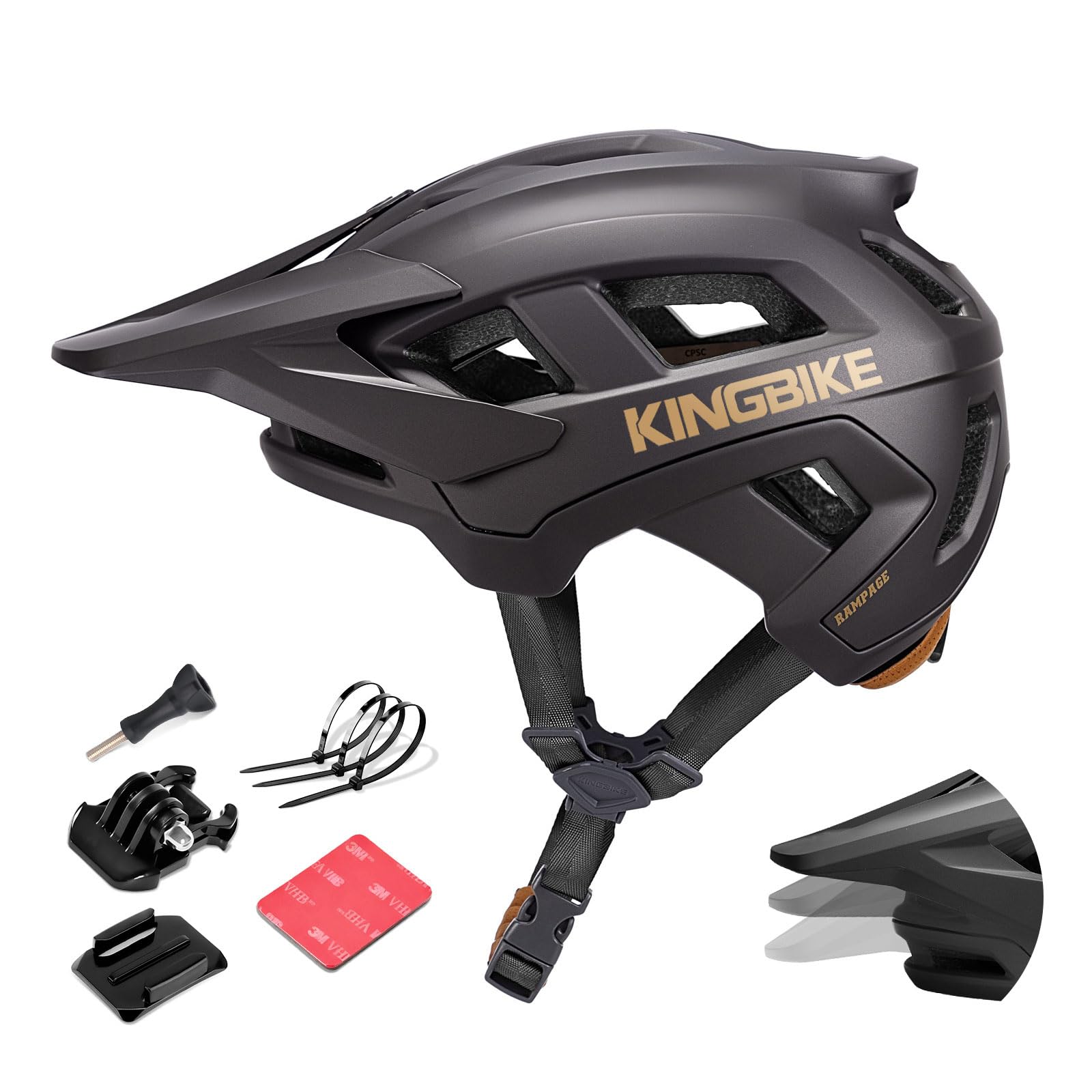 Casco da ciclismo per mountain bike, casco da MTB, visiera regolabile, per uomo, donna, adulti, ragazzi (grigio scuro, oro, M)