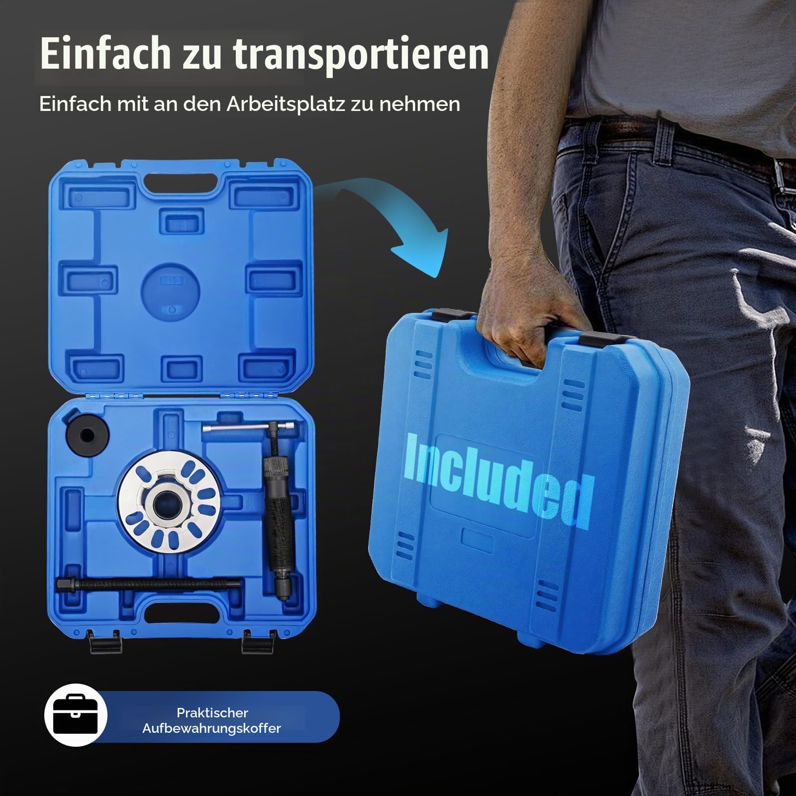 MINRS 10T Hydraulischer Radlager Abzieher Werkzeug Satz Ausdrücker Satz für Antriebswellen KFZ Radnaben Abziehen, 4-Loch- oder 5-Loch-Räder, Anwendbarer Bolzen-Umfang 96-125 mm, Blau