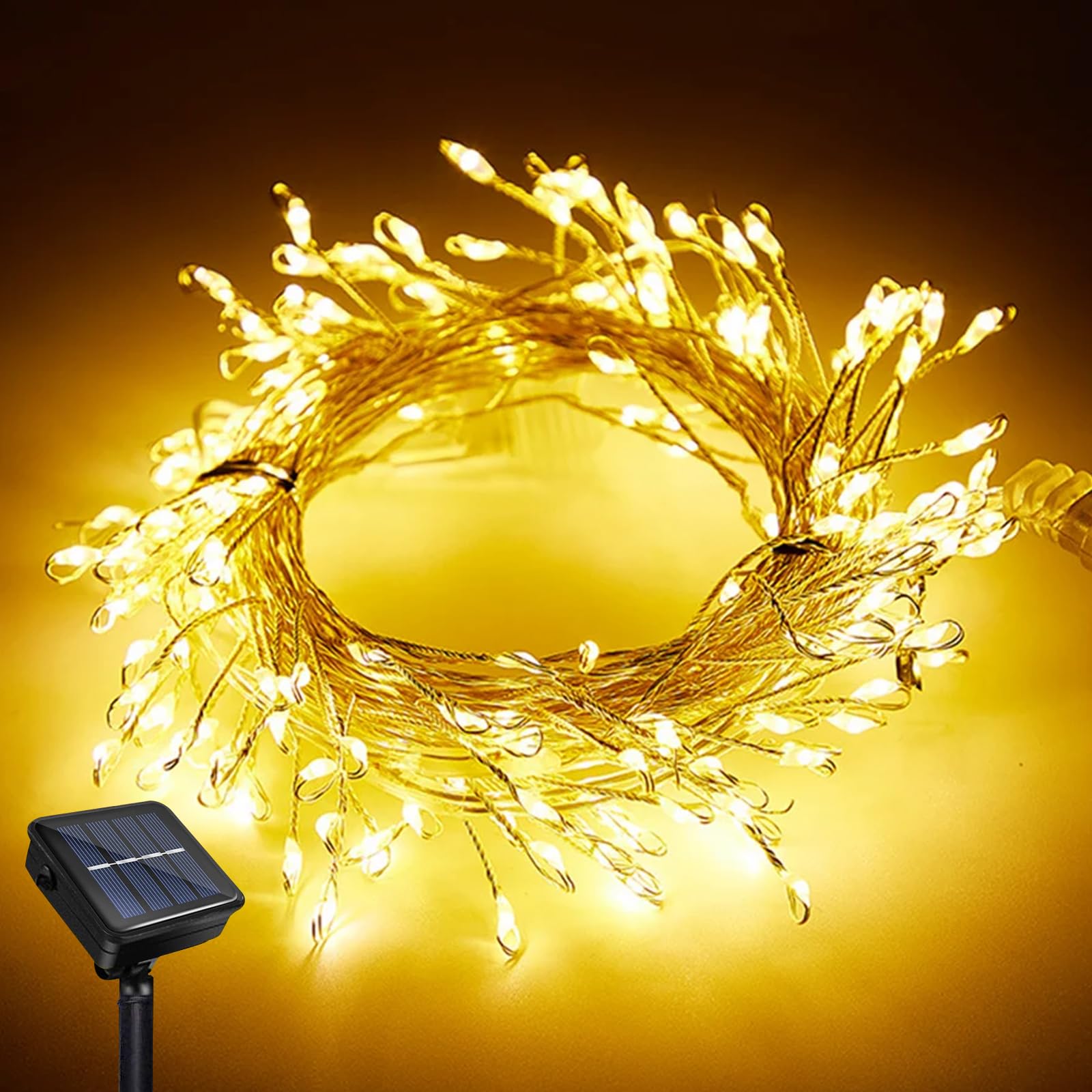 JIMACRO LED Guirnaldas de Luces, 6M 200LEDs Guirnalda de Luces de Petardos, 8 Modos Impermeable Solar Alambre de Cobre Cadena de Luces Forma de Petardo para Pasarela, Jardín, Camino, Césped