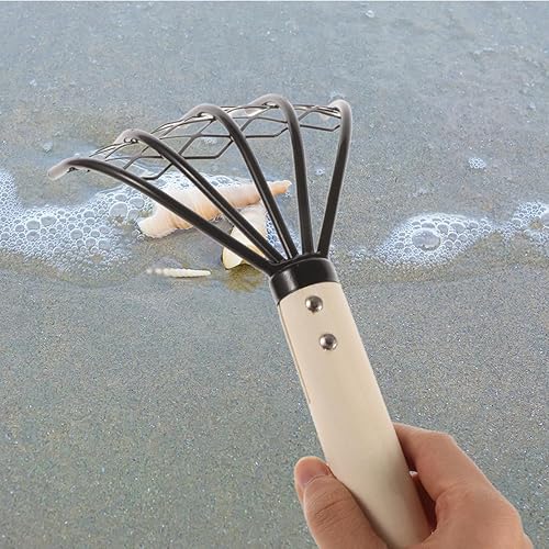 Miniatura 6 de DOITOOL Rastrillo con red de malla de 10 pulgadas con mango de madera para excavar almejas rastrillo para excavar mariscos