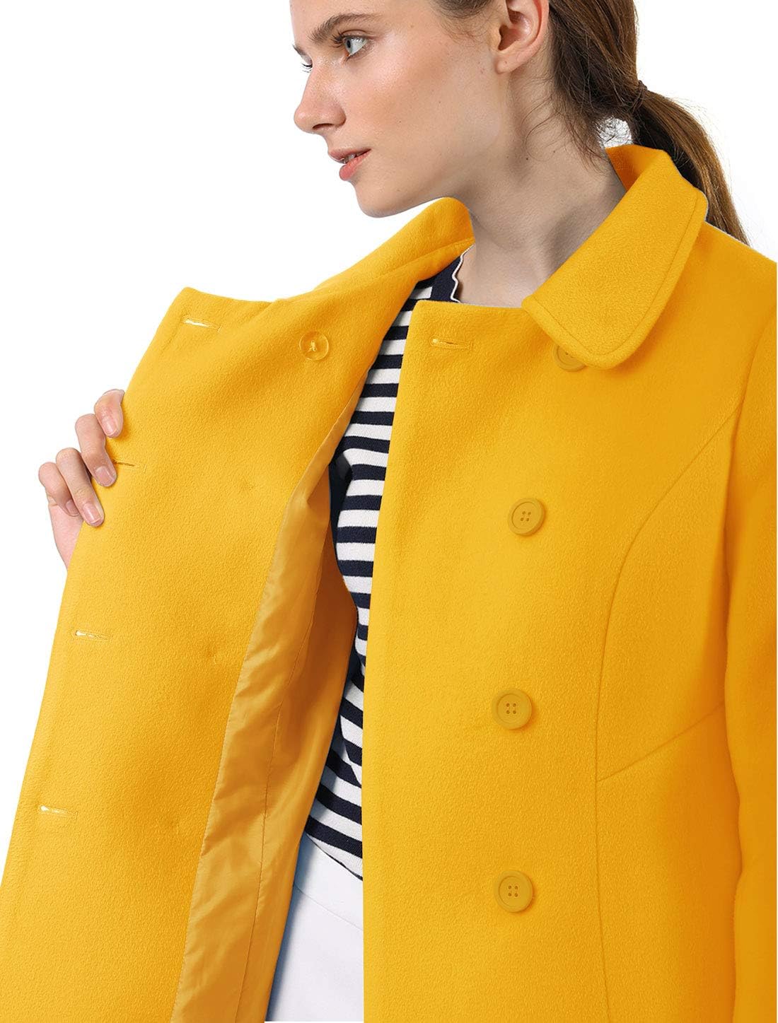 Allegra K Women's Peter Pan Collar Double Breasted Winter Long Trench Pea Coat - Image 6