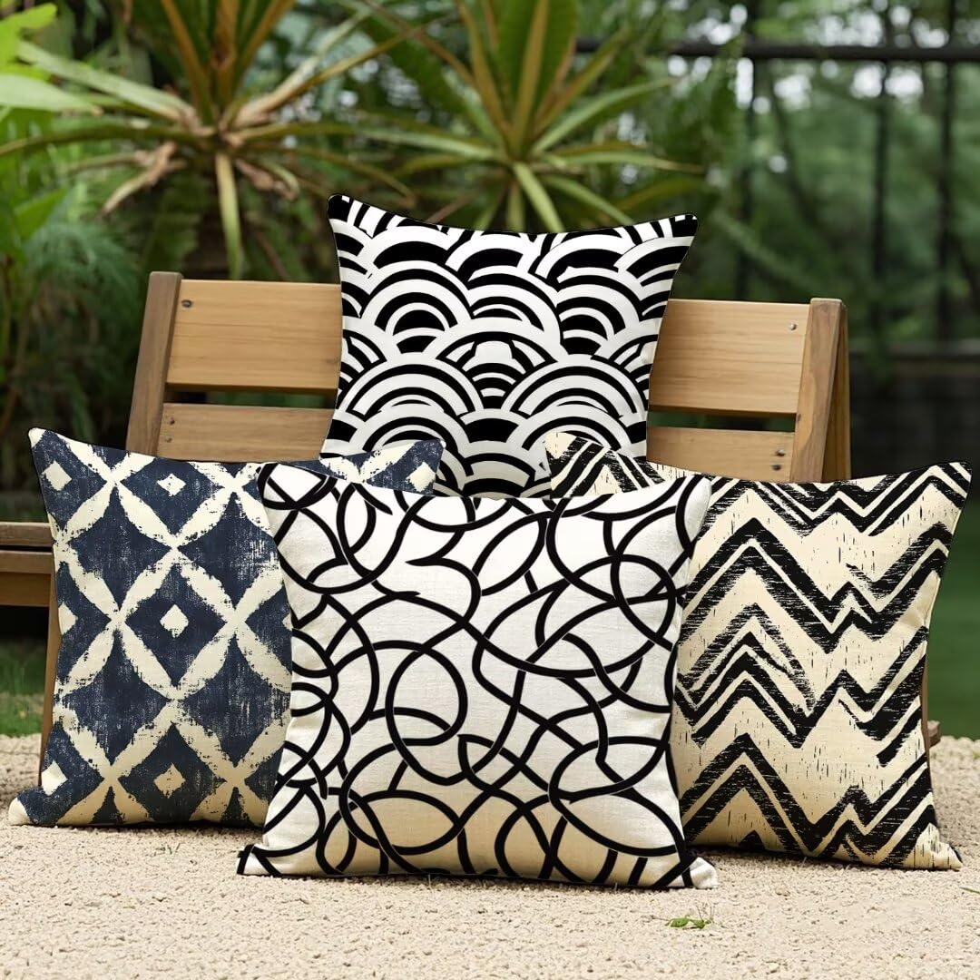 Fundas Cojines 40x40 cm Exterior Cojines Geometría Fundas de Almohada Juego de 4,Cuadrados Funda Cojin Raya Almohadas con Cremallera,Sofa Cama Decorativos para Hogar,Jardín,Salón y Dormitorio Ym279