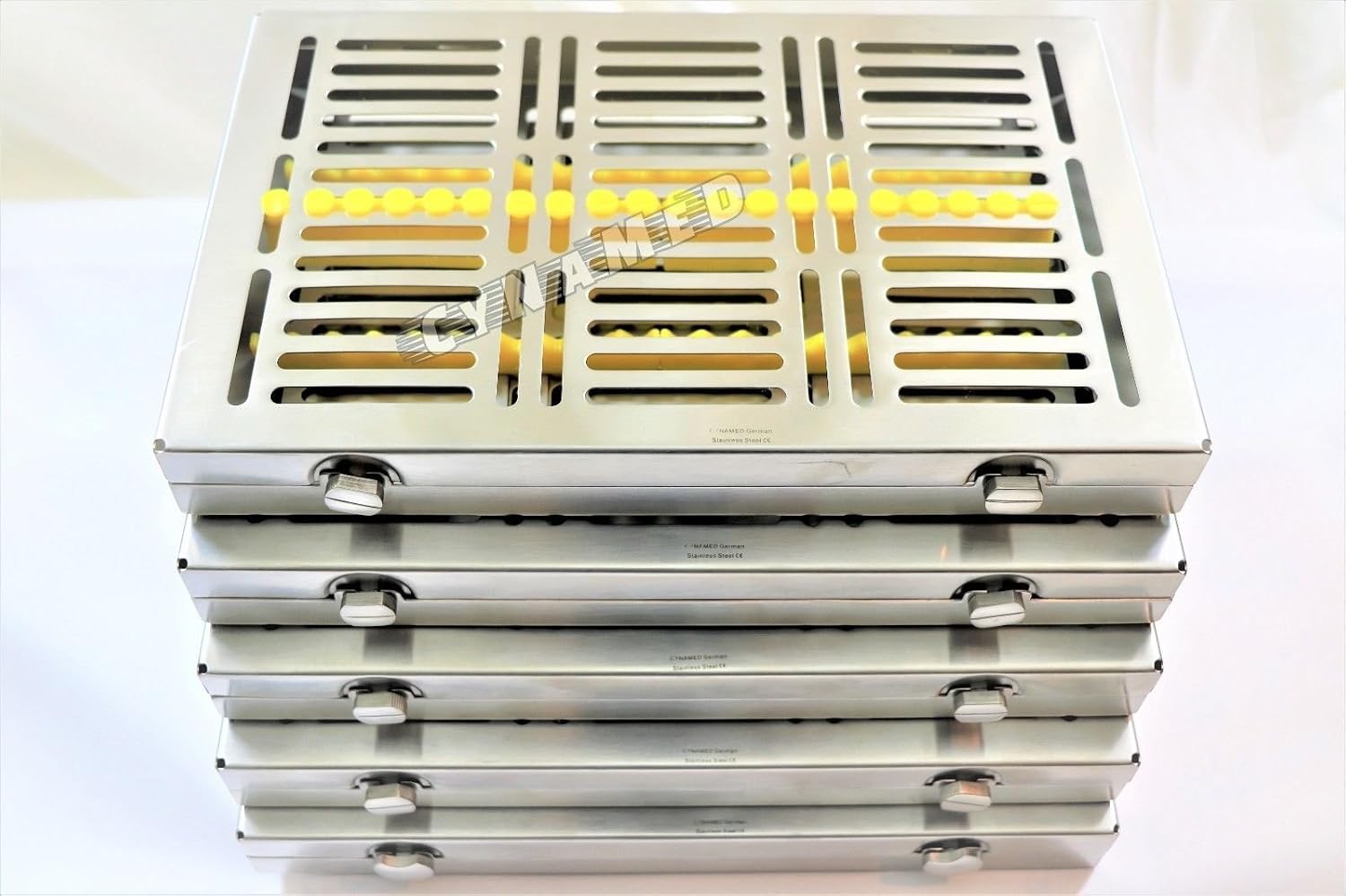 Premium German Stainless 5 Each Dental Autoclave Sterilization Cassettes for 20 Instruments Detachable LID Double Botton Type Easy to Clean Set of 5 Each …