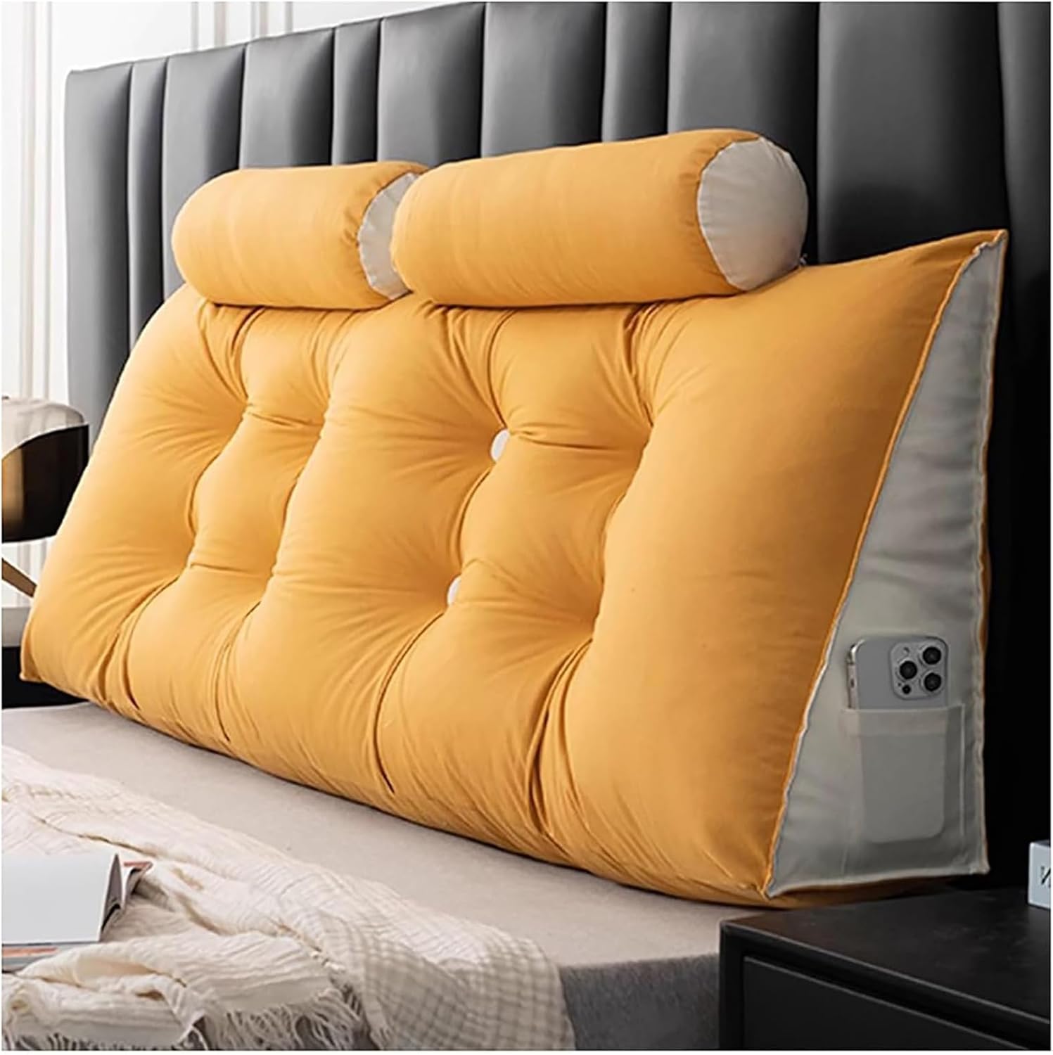 Headboard Pillow, Support Upholstered Bolster Cushion, Reading Backrest Pillow for Sitting in Bed, Washable Daybed Triangle Bolster Cover,Orange,80cm (1 Pillow)