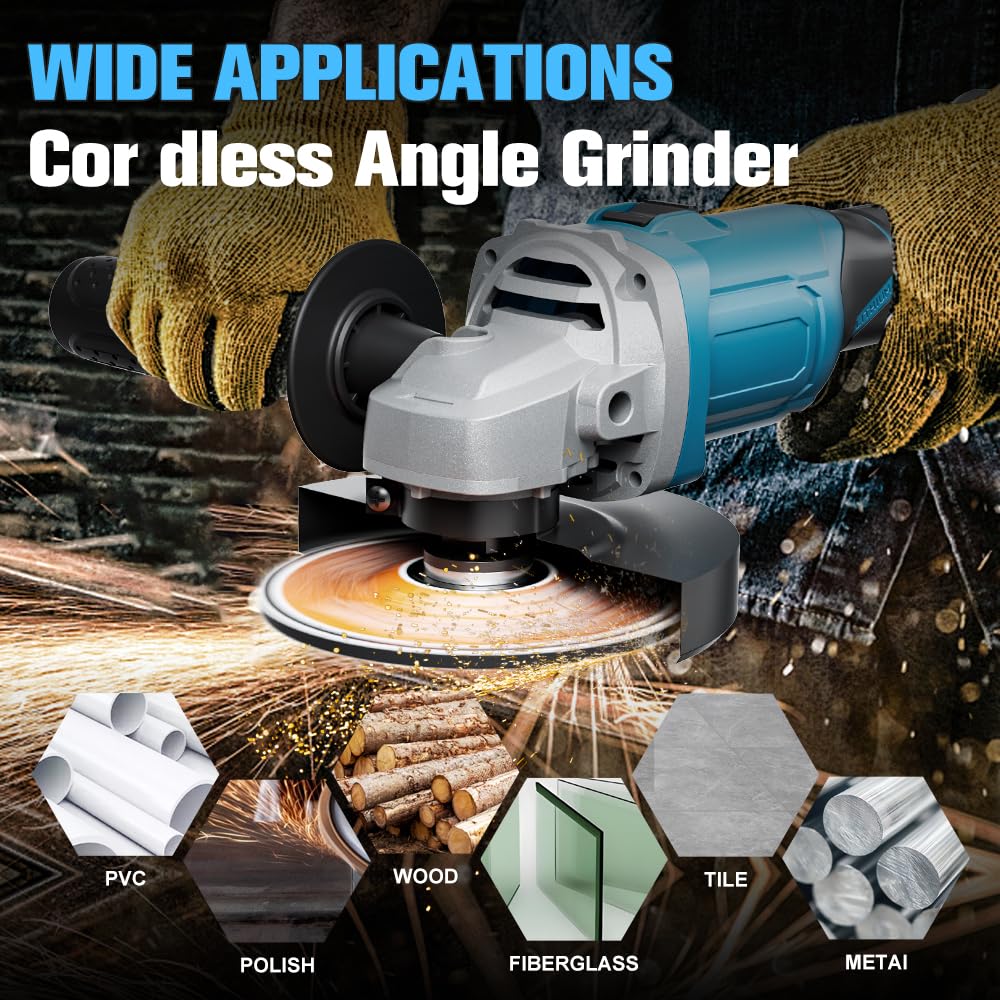 1200W Akku Winkelschleifer für Makita Akku 18V (Ohne Akku), 125mm Akku Flex mit 4 Geschwindigkeiten, Bürstenloser Profi-Winkelschleifer mit 2 Schleifscheiben 2 Trennscheiben zum Schleifen, Trennen