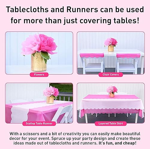 Miniatura 5 de Camino de mesa desechable de plástico gris plateado. Paquete de 5 unidades de 14 x 108 pulgadas. Camino de mesa festoneado que añade un toque de