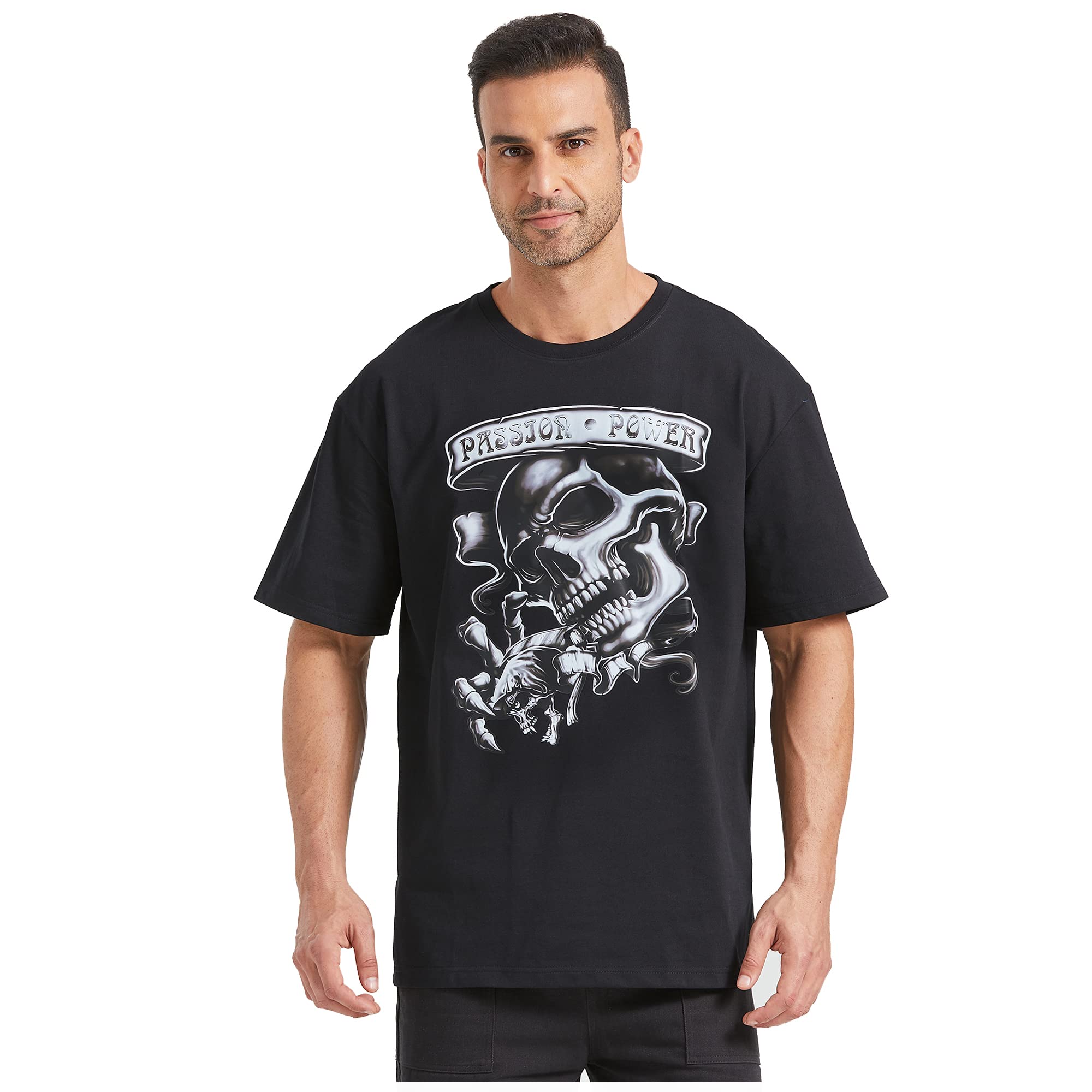 Obacle Men T Shirt, Skull T-Shirt for Men Cotton Short Sleeve Black Shirt