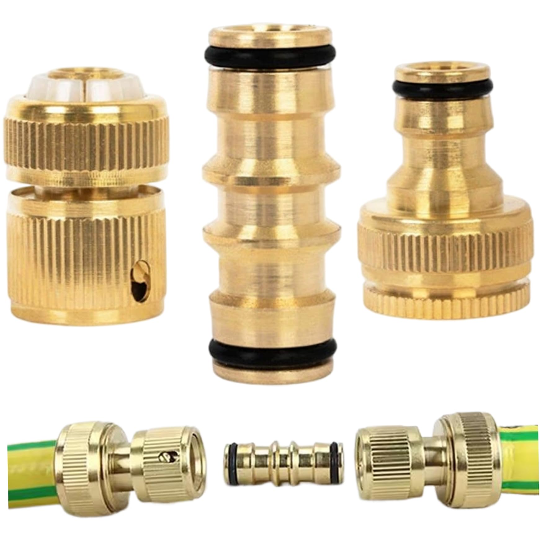 3PCS/Set Garden Hose Connector, Stainless Steel Hosepipe Connectors Adapter, Male and Female Garden Hose Fittings