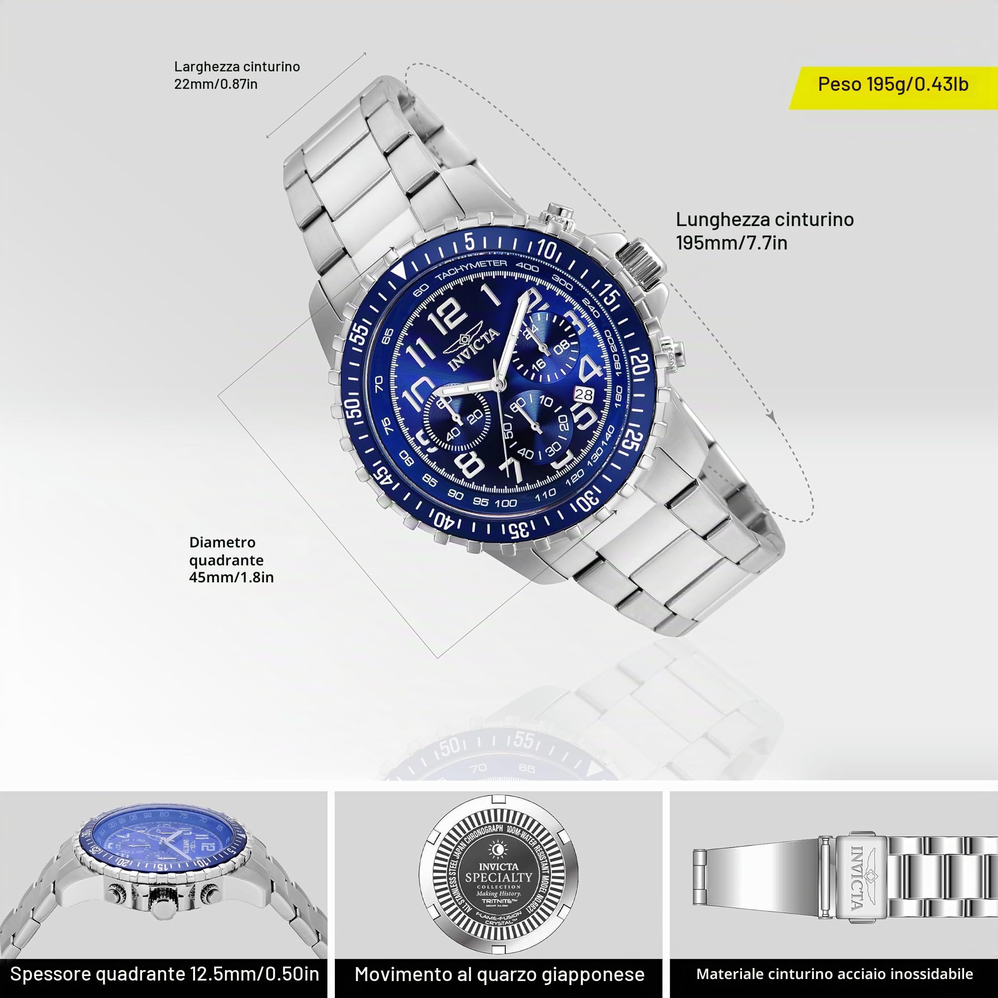 Invicta Specialty Orologio da Uomo in acciaio inossidabile con movimento Quarzo - 45mm