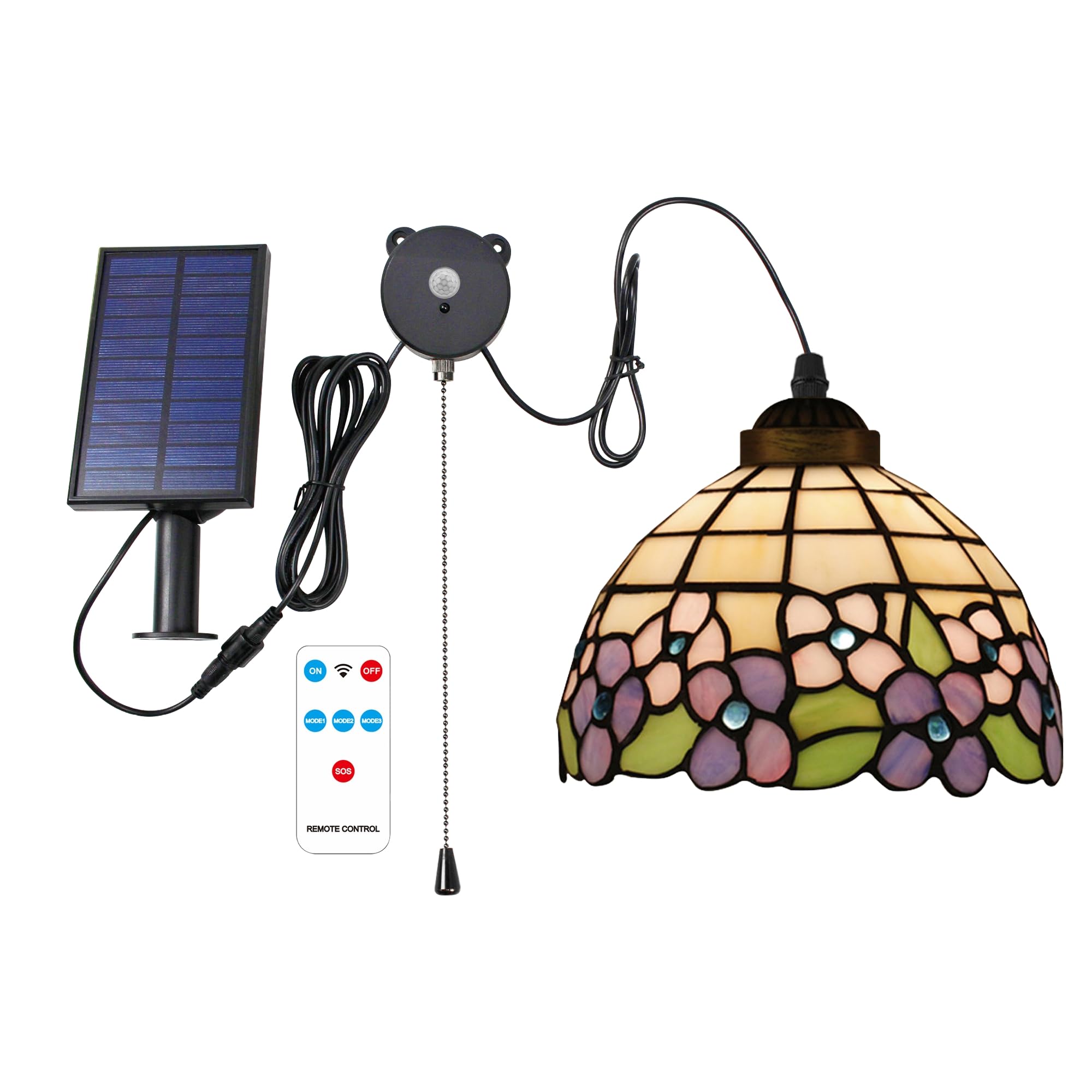 Solar Hängeleuchte für Innen,Solarlampen Pendelleuchte mit Zugschalter,Bewegungsmelder und Fernbedienung, E27 Solar Hängelampe für Garten Terrasse XDD275