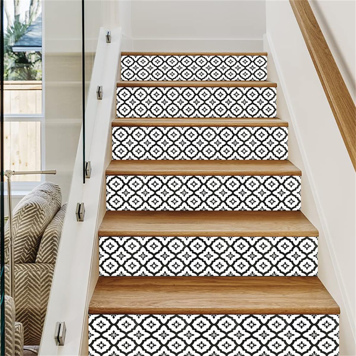 Lwlfc Black/White Stair Stickers Self-Adhesive 18X100cm And Kitchen Tile Stickers For Bathroom Stick On Wall Tiles Backsplash For Kitchen Stick On Tiles Self-Adhesive Vinyl Home Decoration