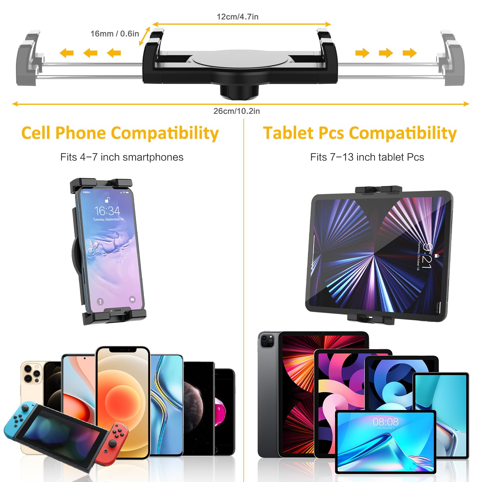 YOOZ Auto-Kopfstütze Tablet-Halterung, Auto-Rücksitz-Tablet-Halterung für Kinder, dehnbar und ultrastabil, zwischen den Sitzen, Tablet-Ständer für Switch, iPad Pro Air Mini, Lenovo, iPhone, 4-12,9